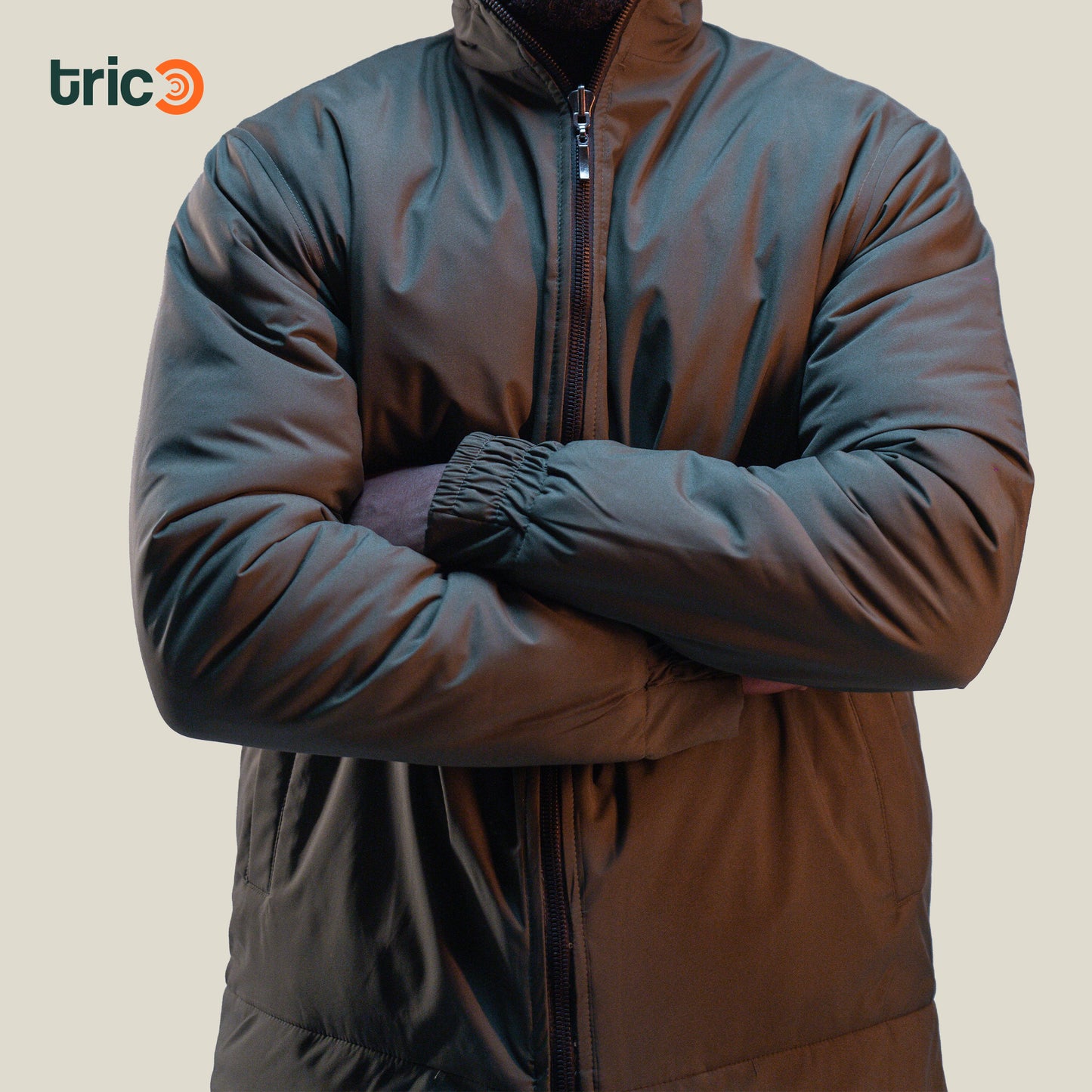 Double-Faced Waterproof Jacket - Black and Dark Green.