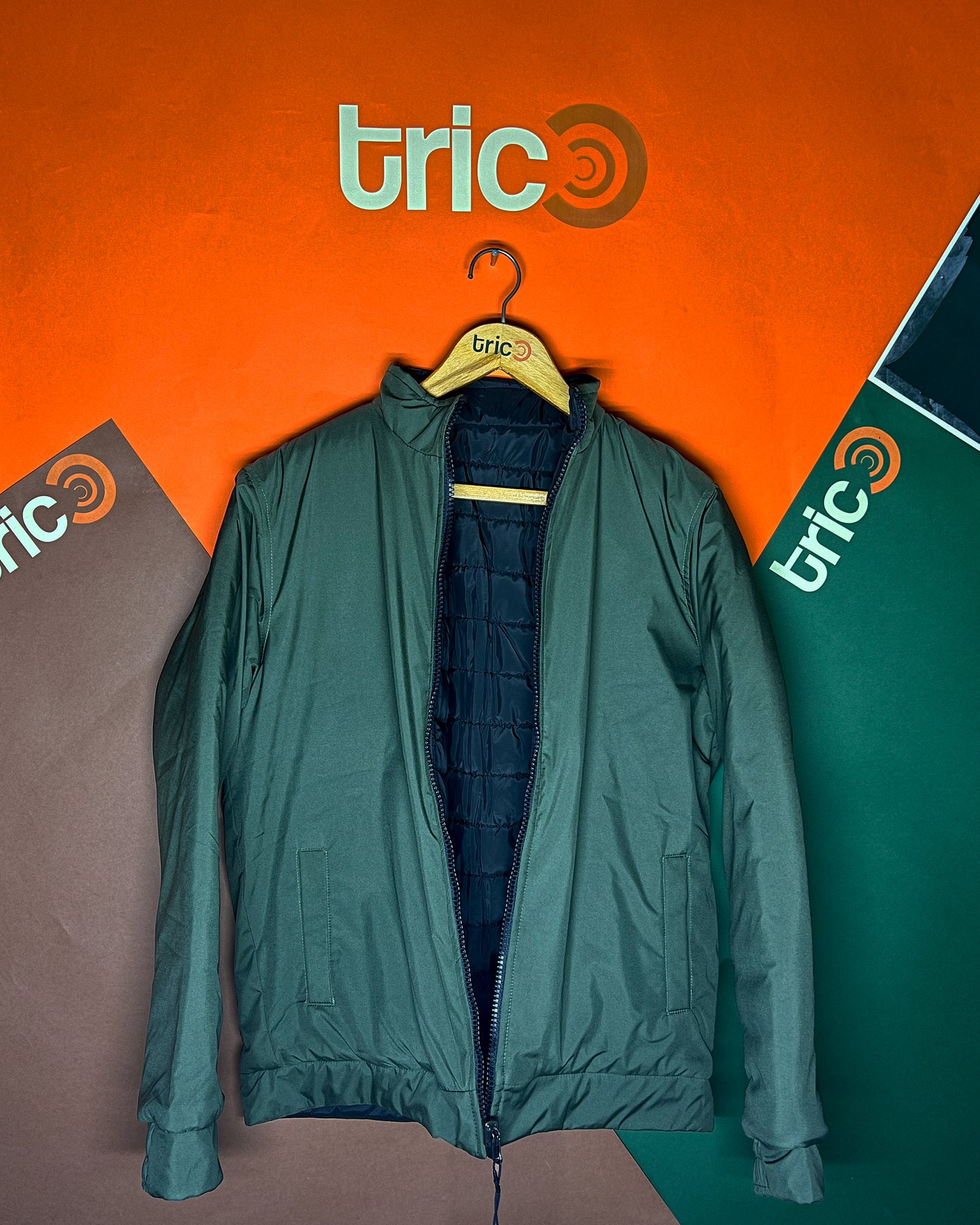 Double-Faced Waterproof Jacket - Black and Dark Green.