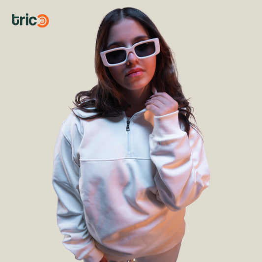 Quarter Zipper Sweater - White