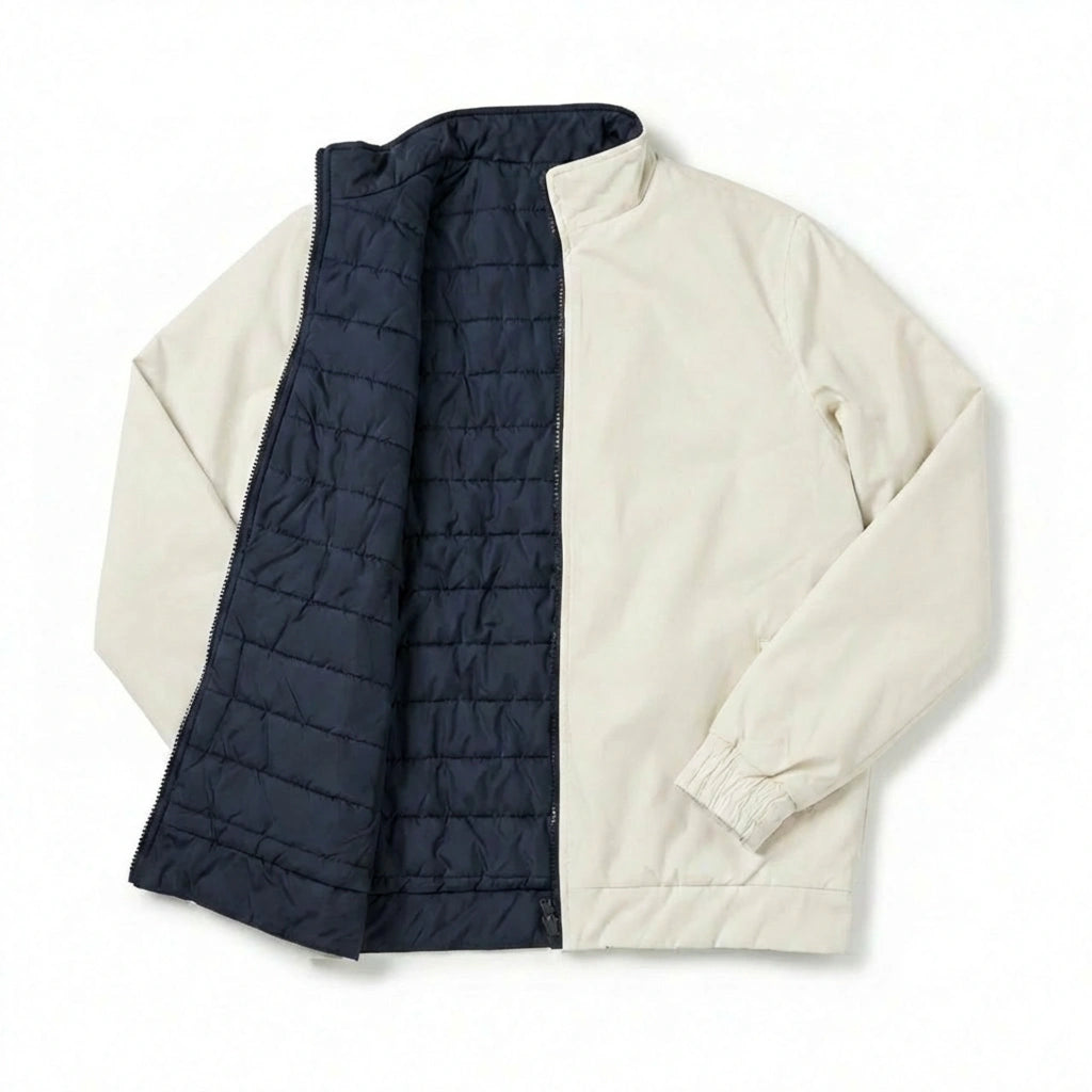 Double-Faced Waterproof Jacket - Navy & Beige.