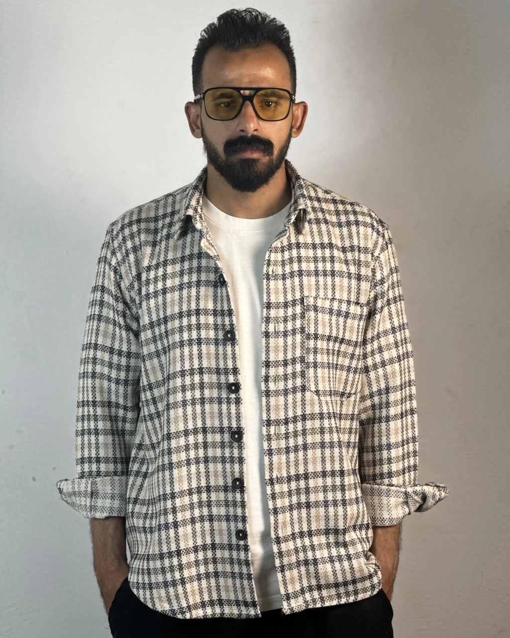 Relaxed Cotton Shirt - Black & Beige