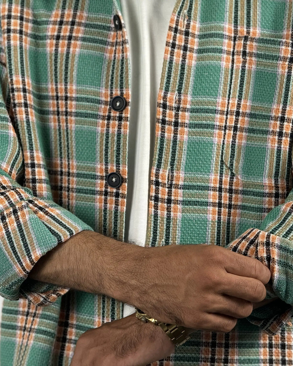 Relaxed Cotton Shirt - Orange & Green