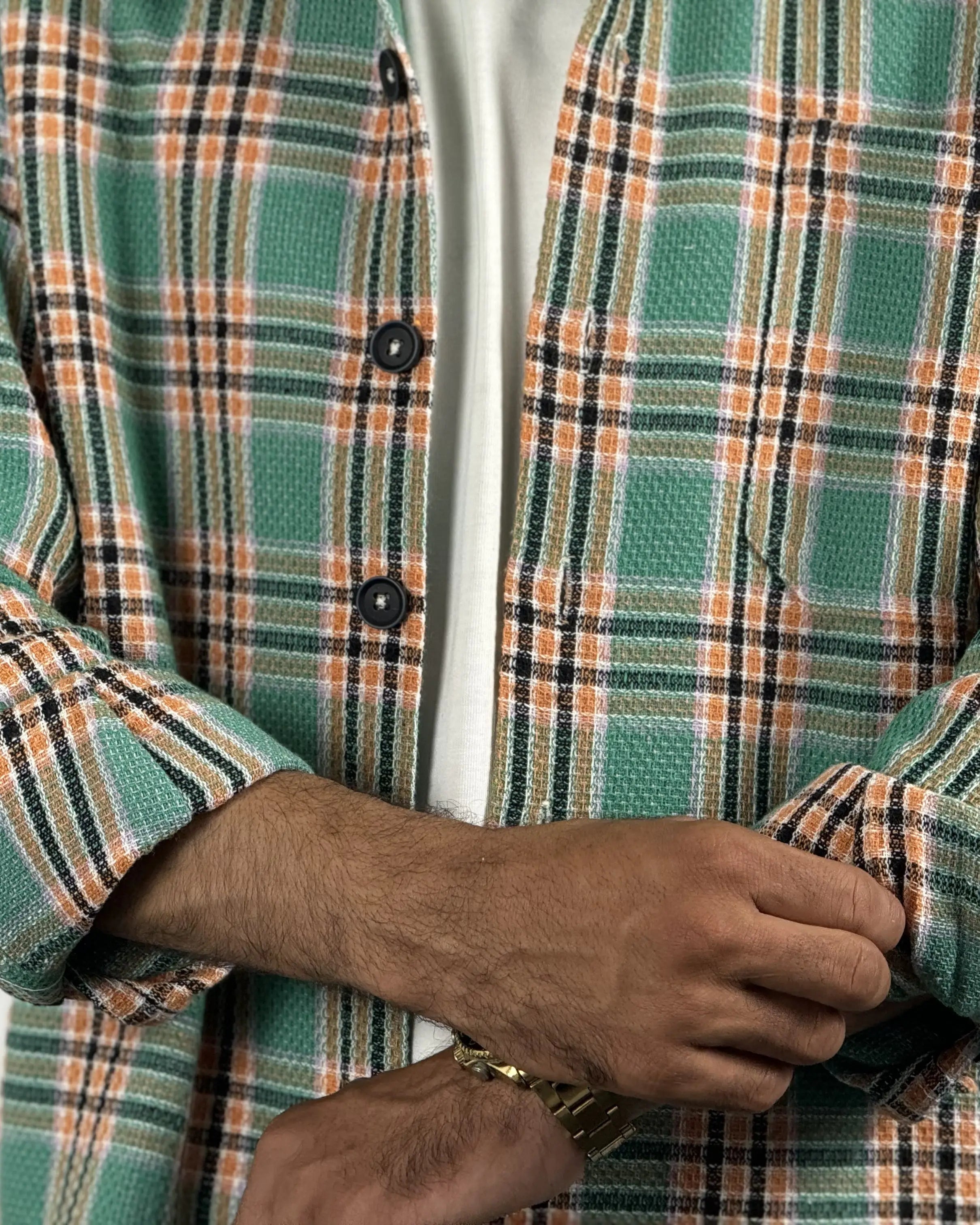 Relaxed Cotton Shirt - Orange & Green