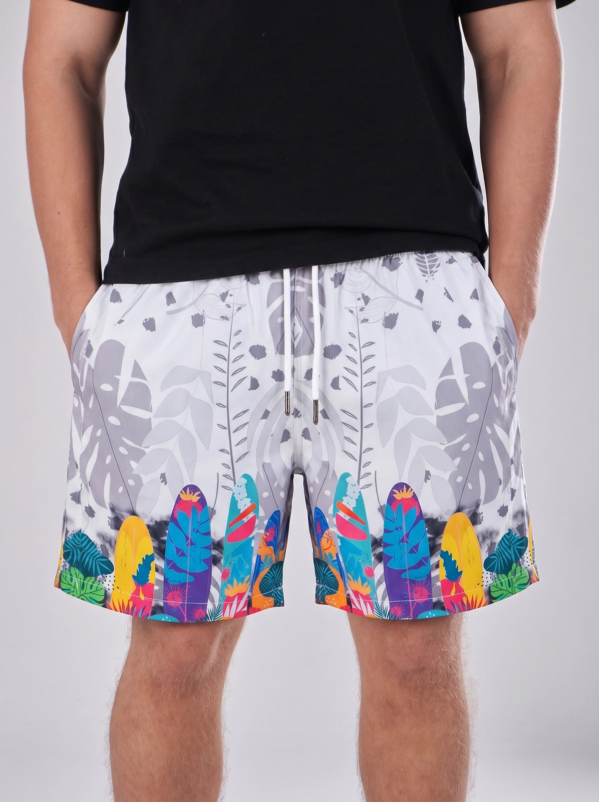 Swimshort – Grey Surfboards Tropical Print