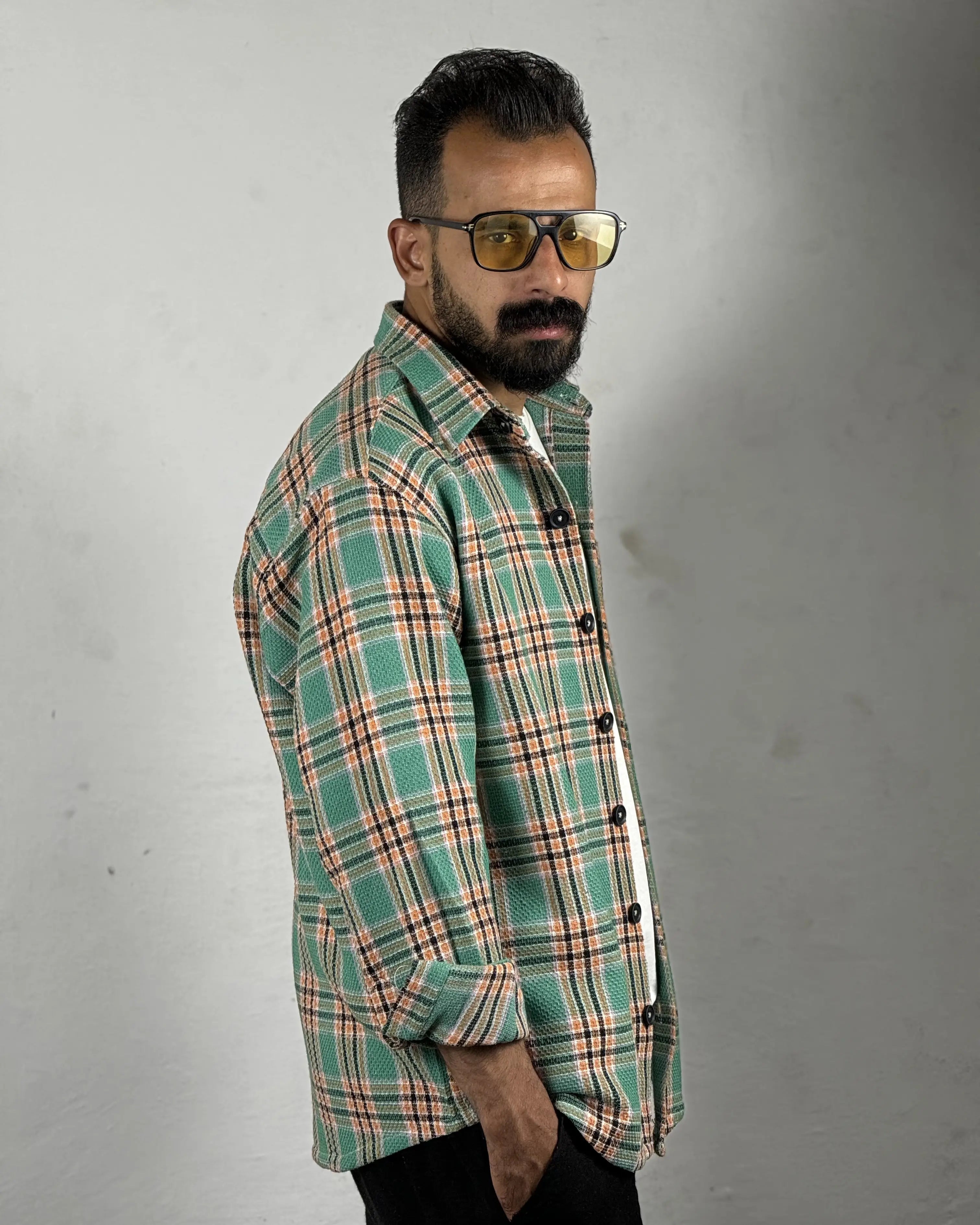 Relaxed Cotton Shirt - Orange & Green