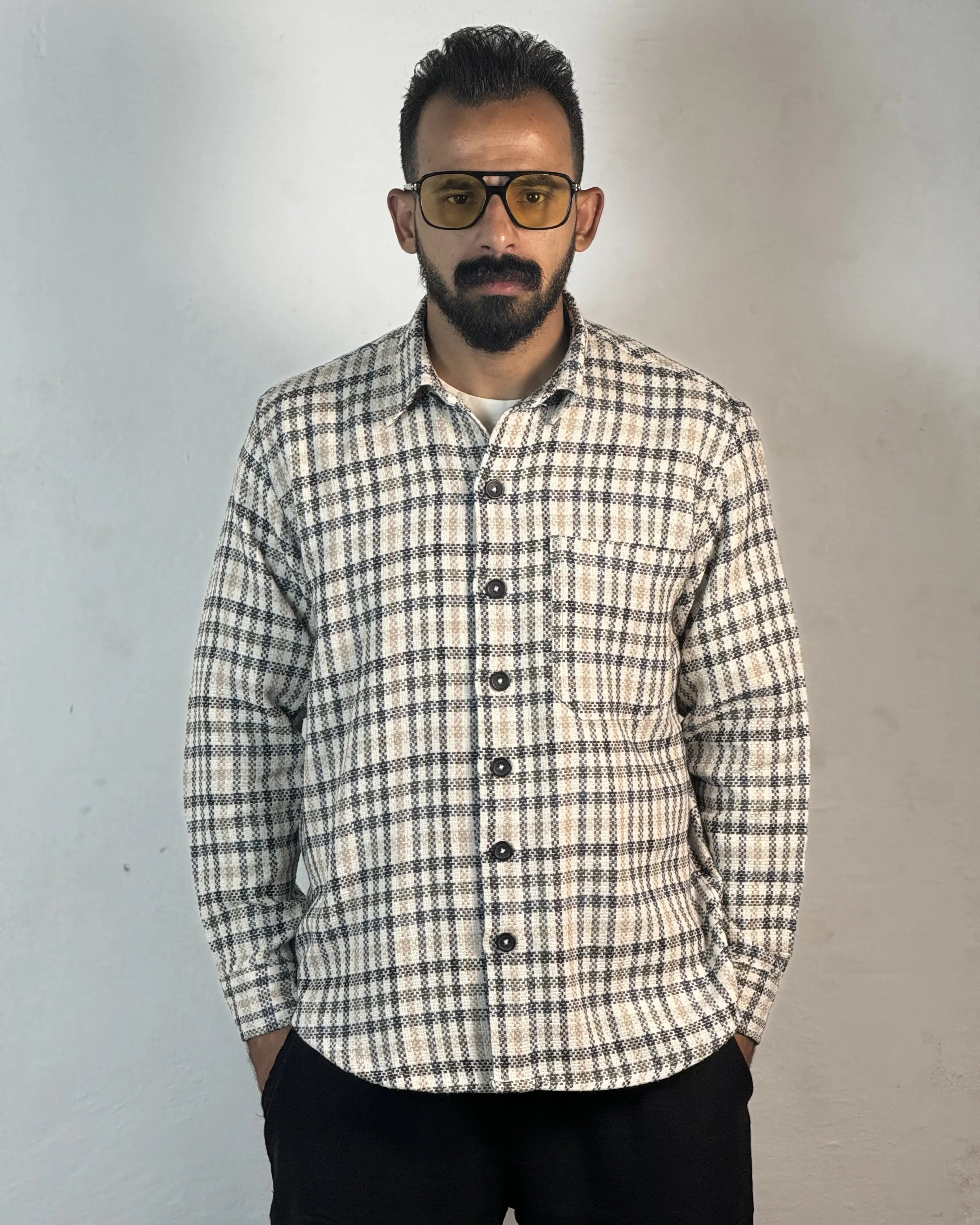 Relaxed Cotton Shirt - Black & Beige