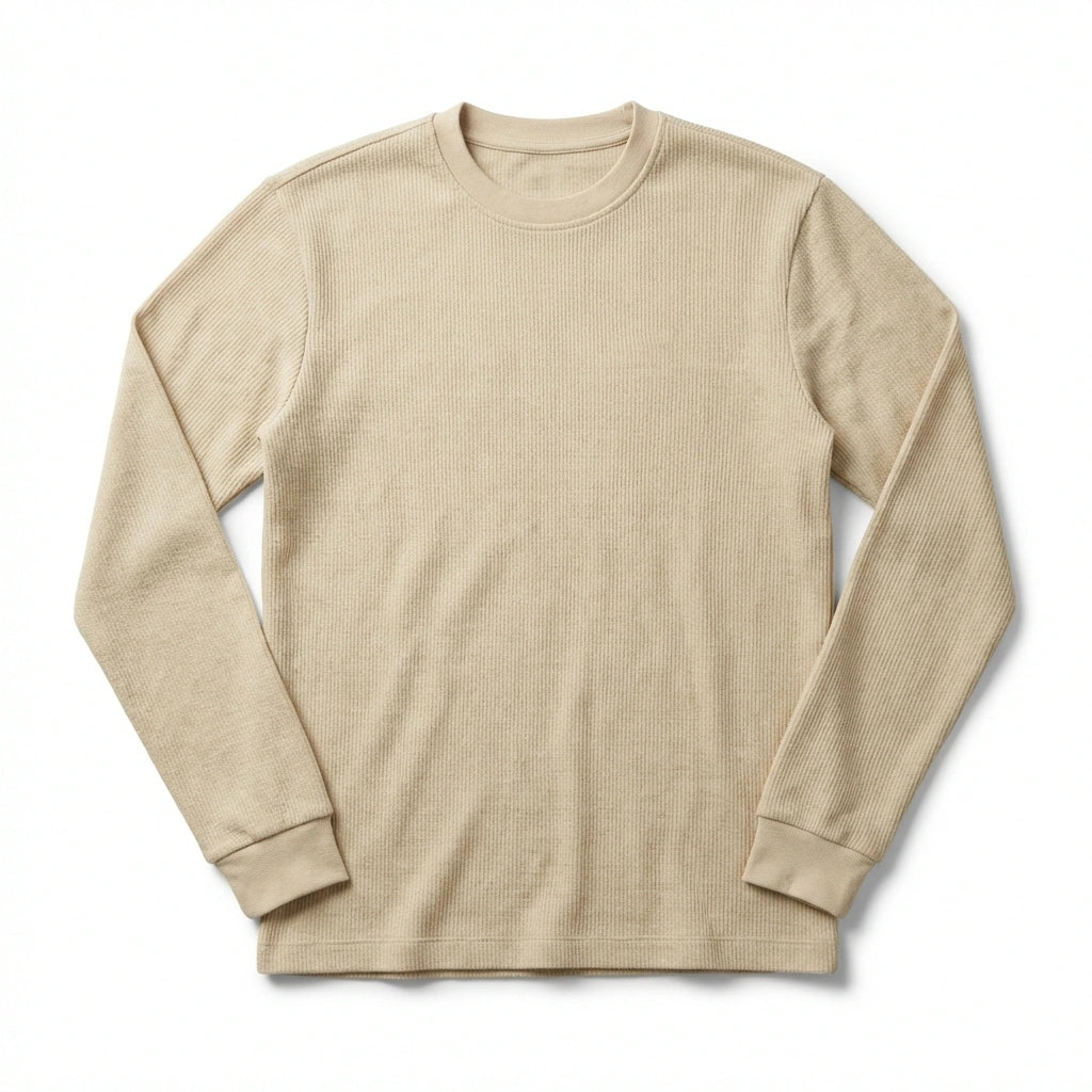 Ribbed Long Sleeves Undershirt - Beige