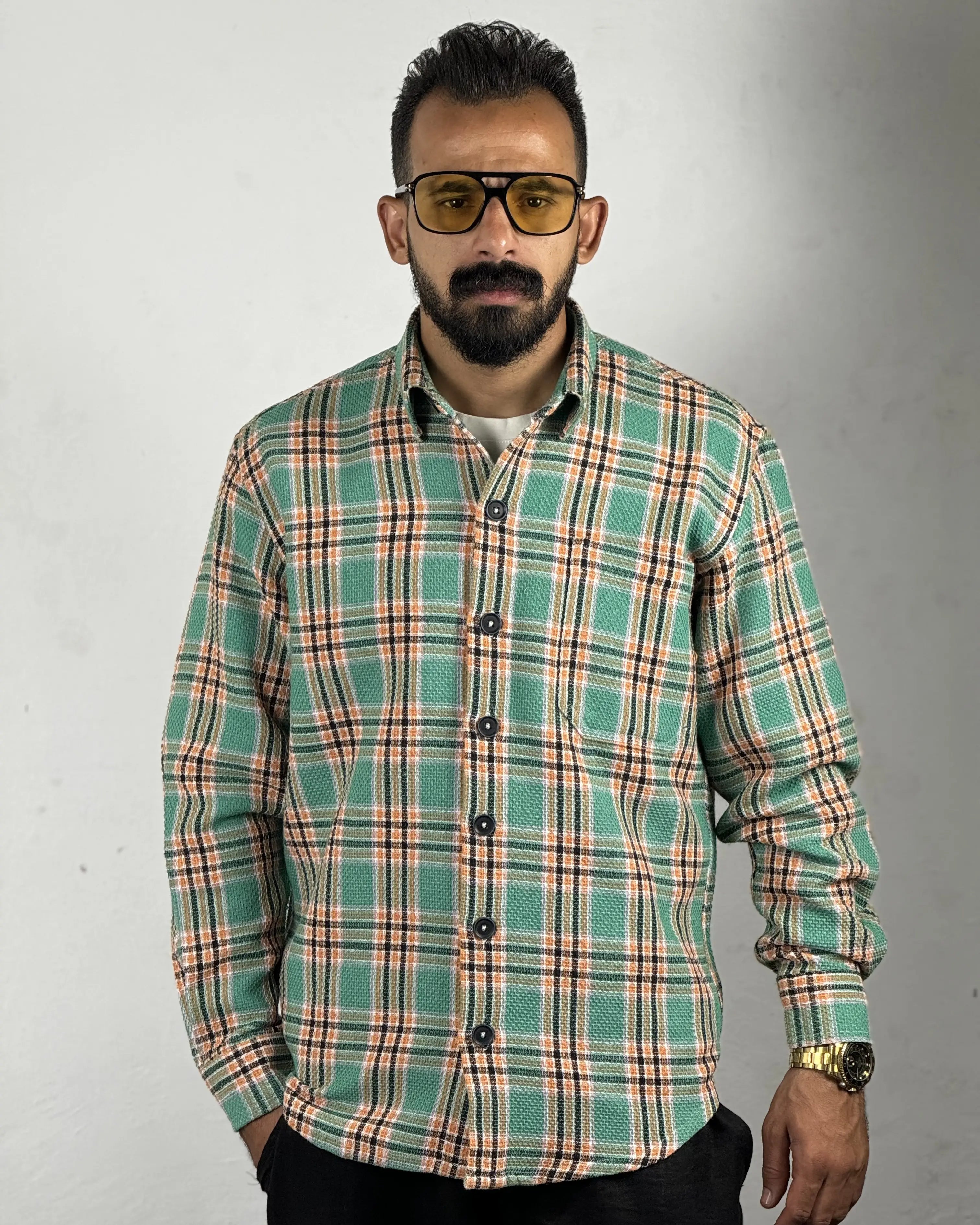 Relaxed Cotton Shirt - Orange & Green