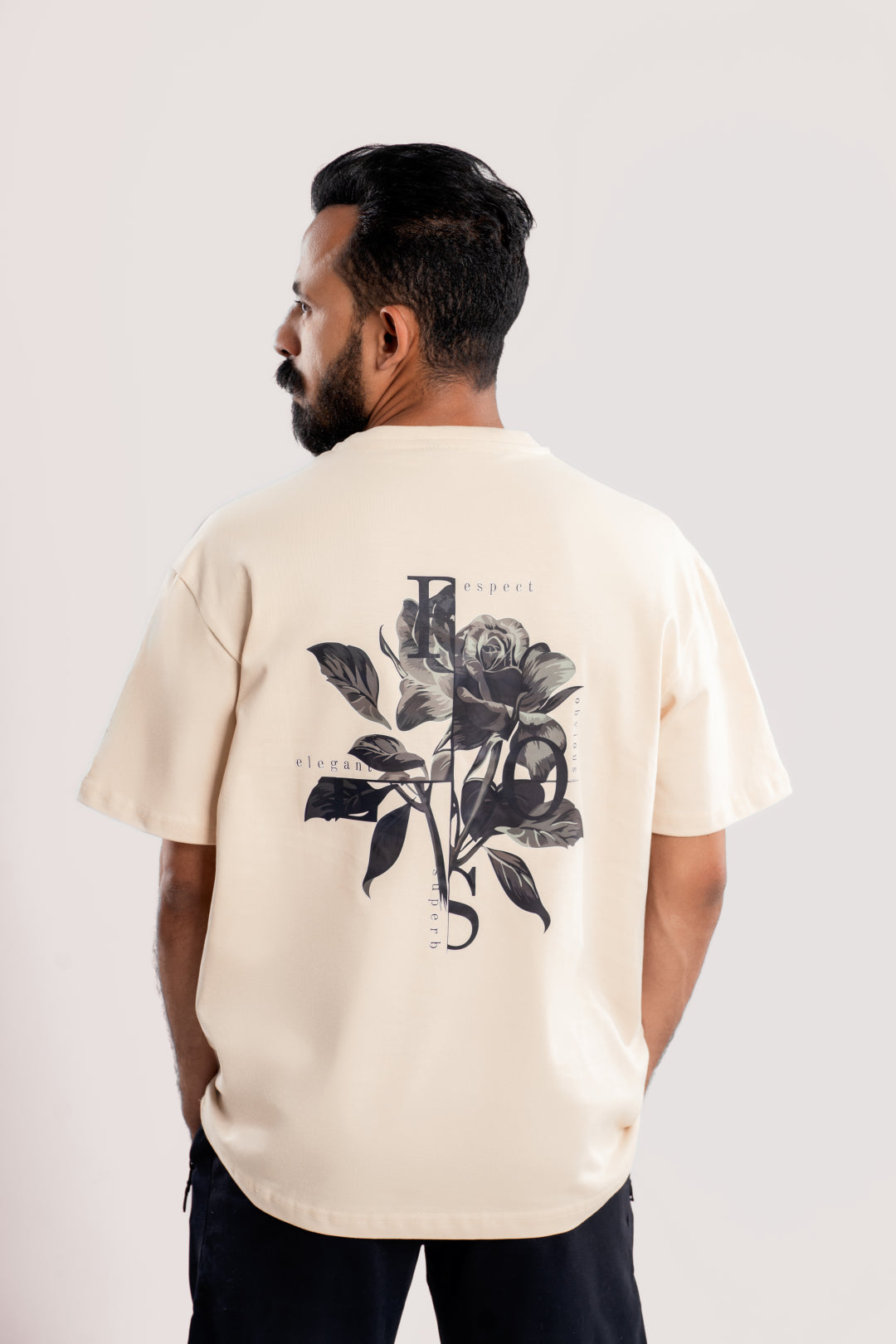 Rose - Oversize Printed Tee - Beige