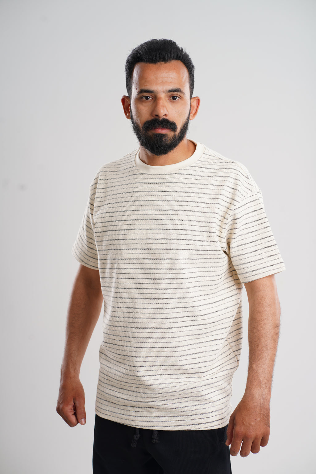 Beige Striped T-Shirt - Relaxed Fit.