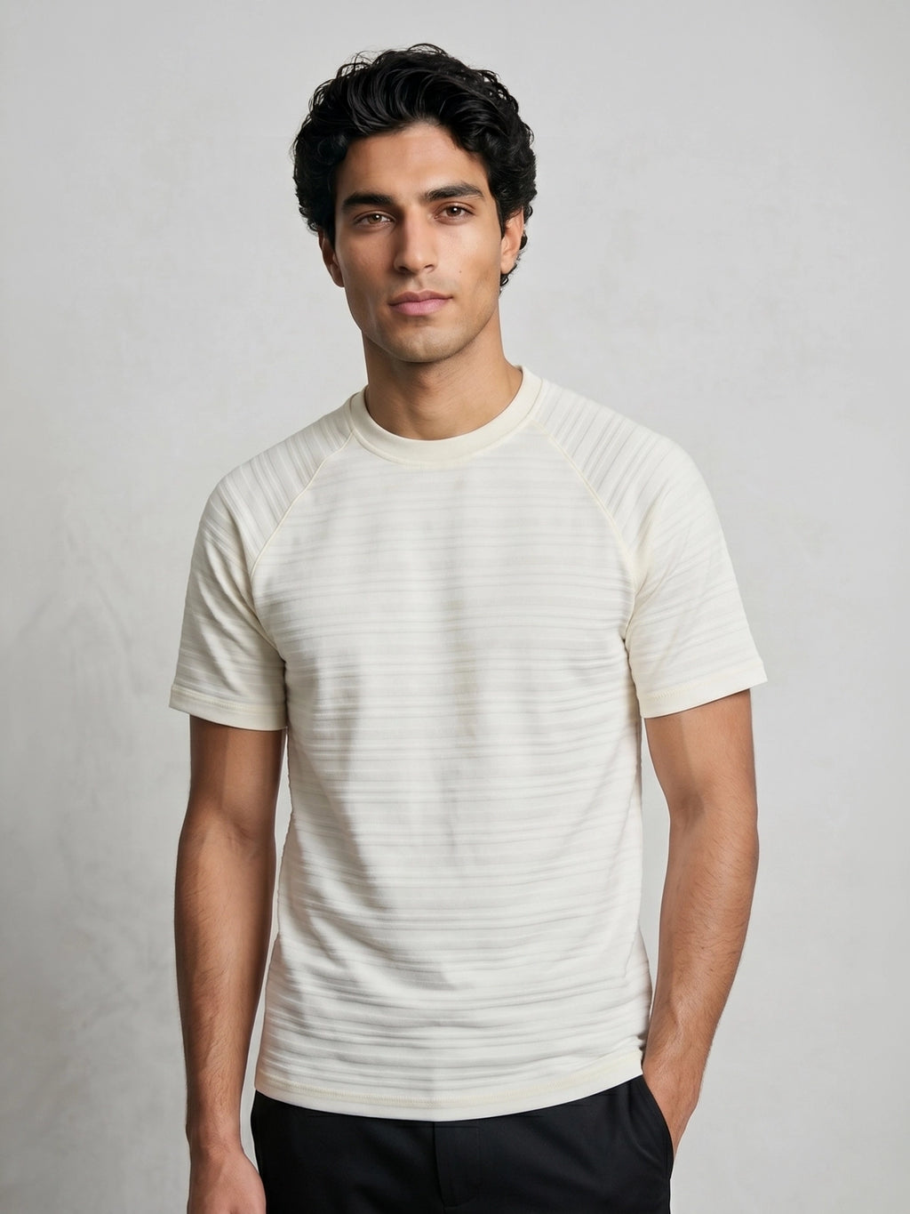 TriC Stripe Texture Tee - Off White