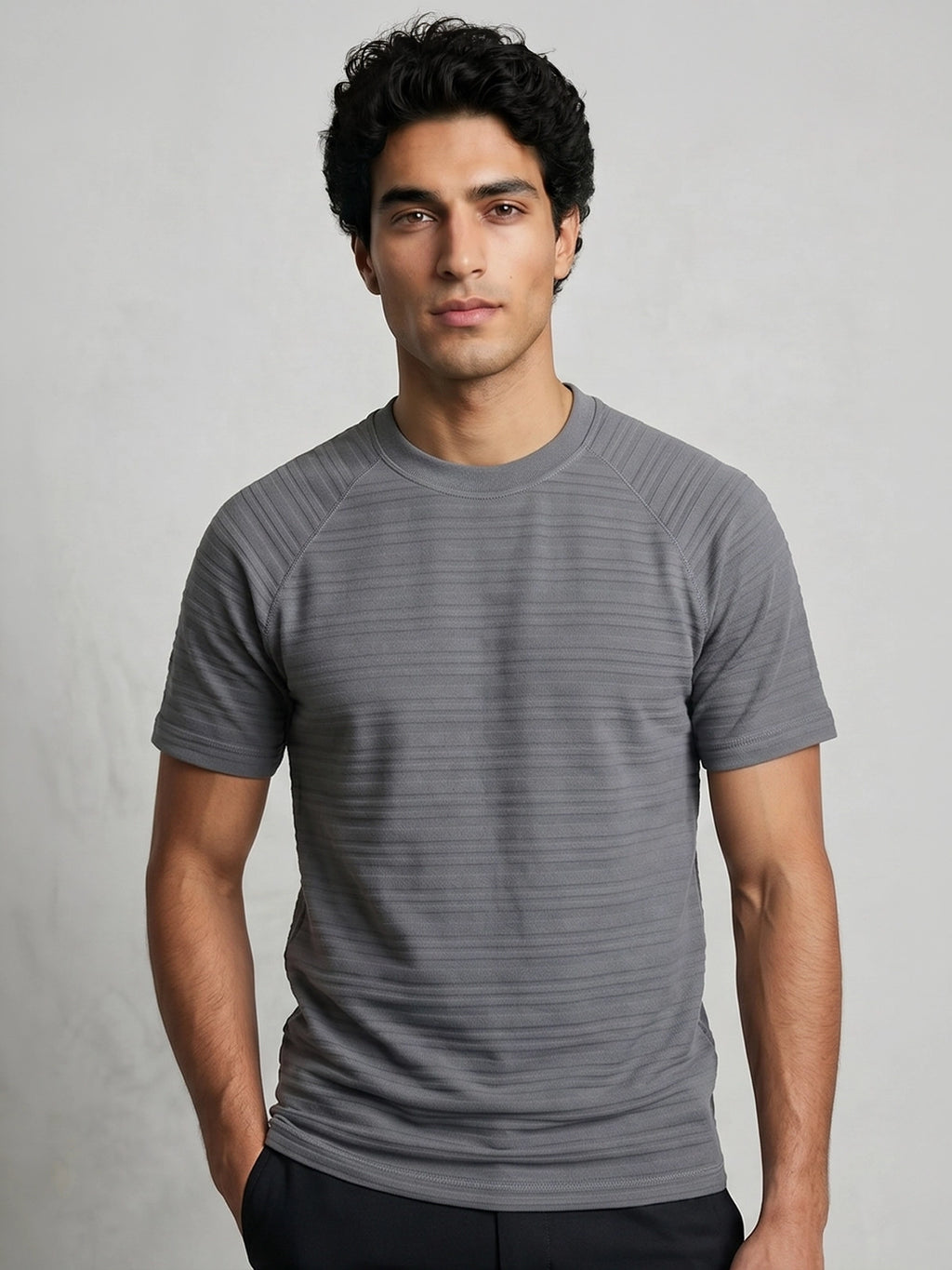TriC Stripe Texture Tee - Grey