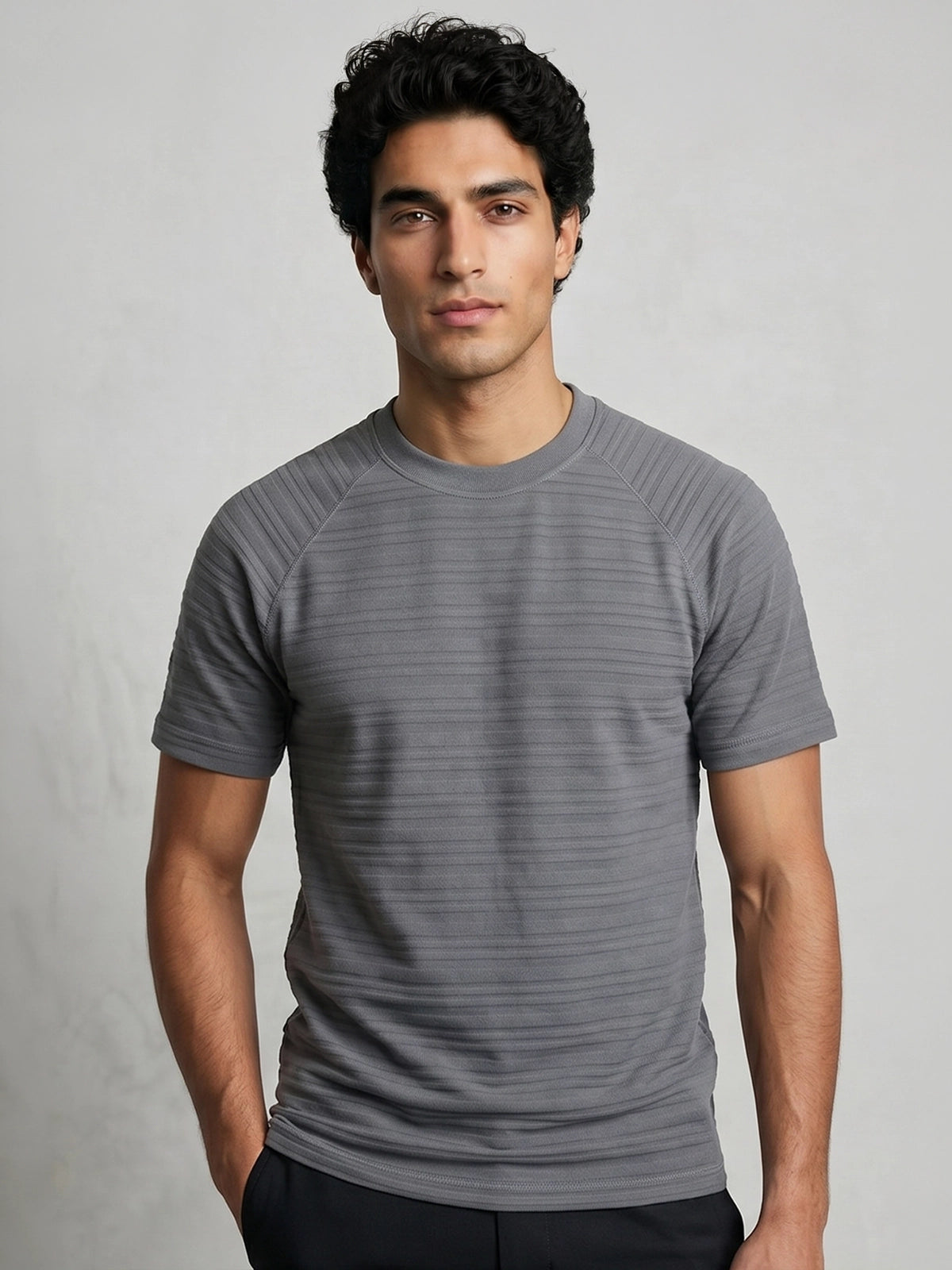 TriC Stripe Texture Tee - Grey