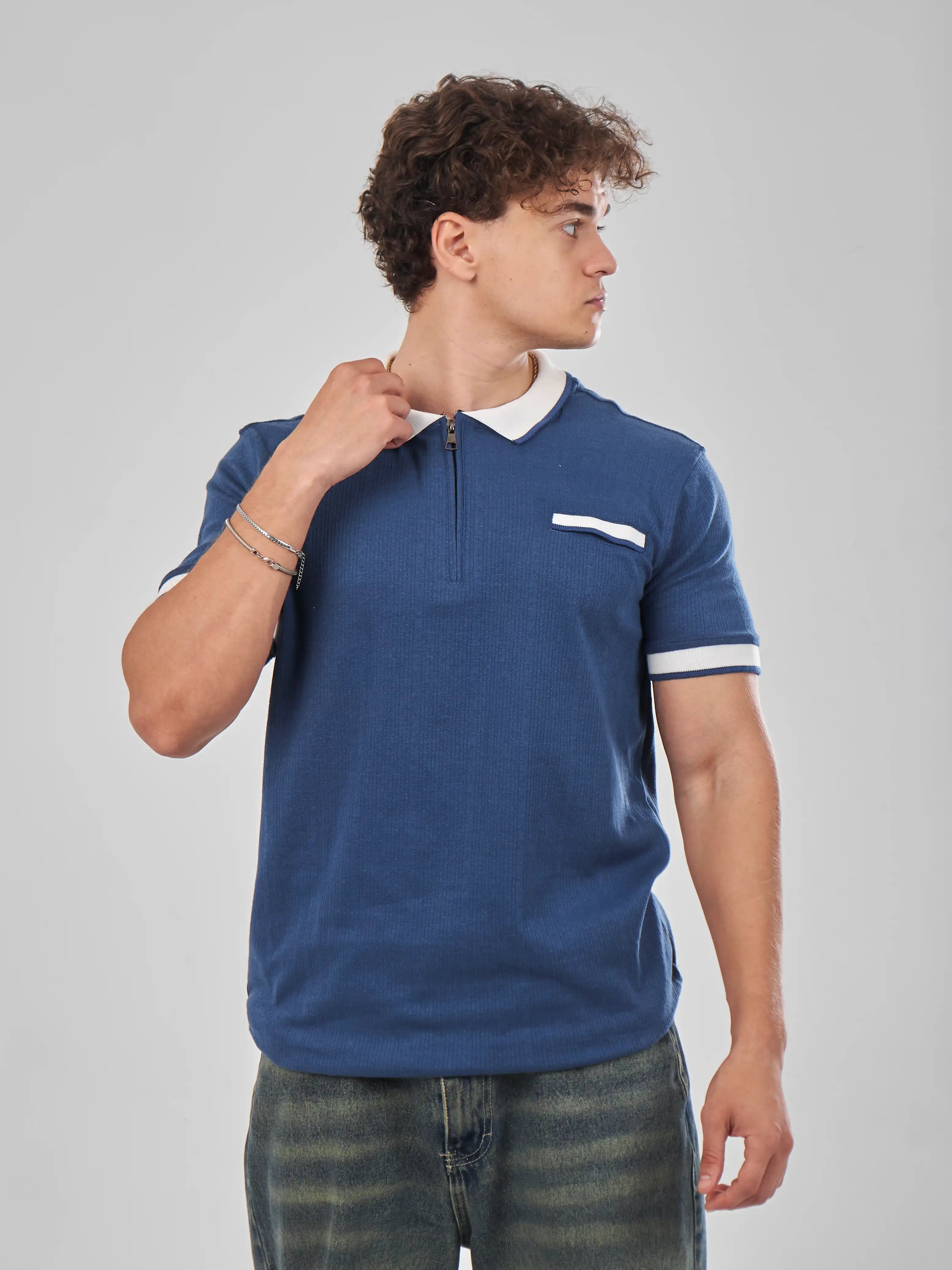 TriC Zip Polo - Blue/Navy
