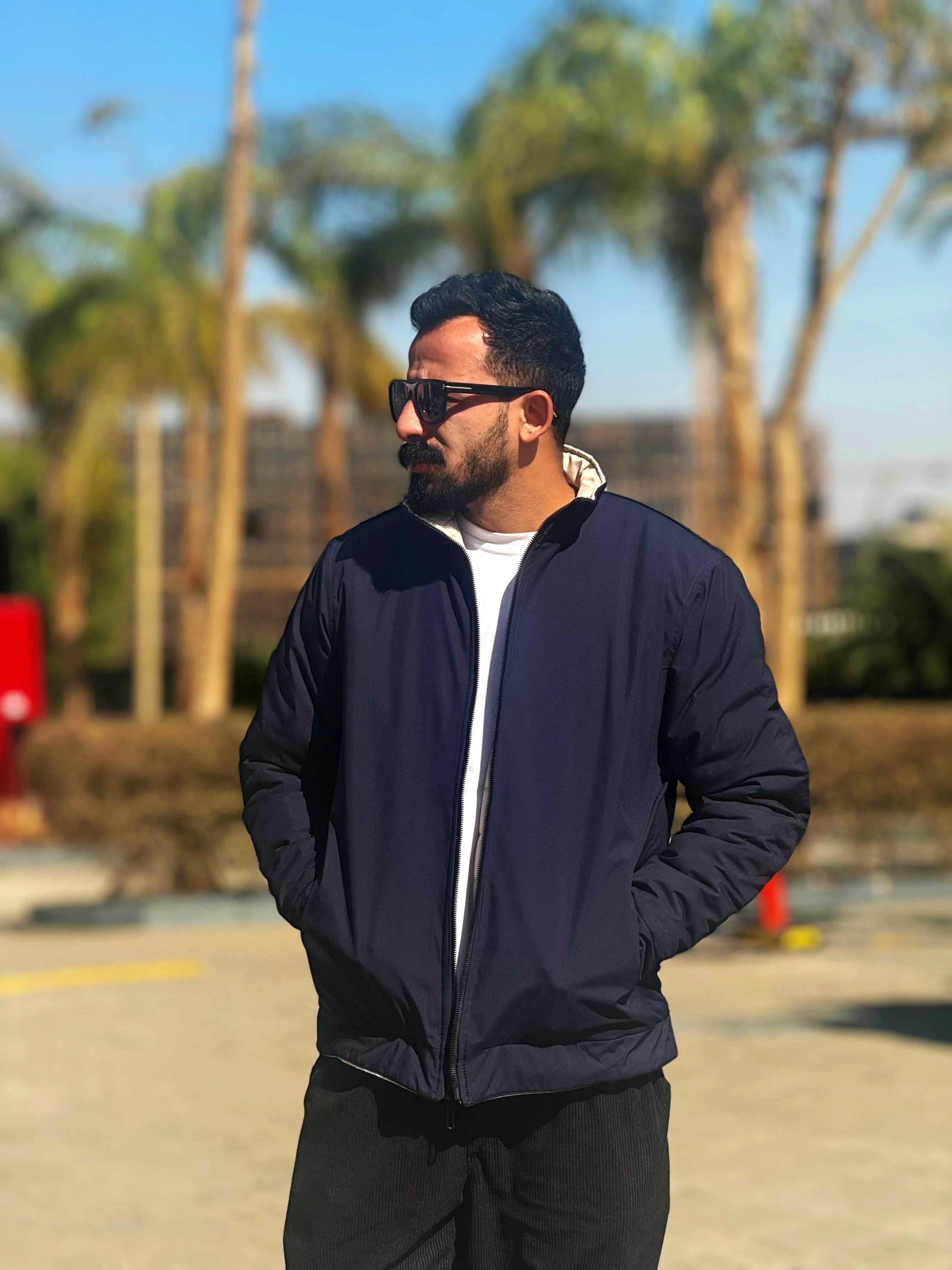 Double-Faced Waterproof Jacket - Pump Beige & Navy