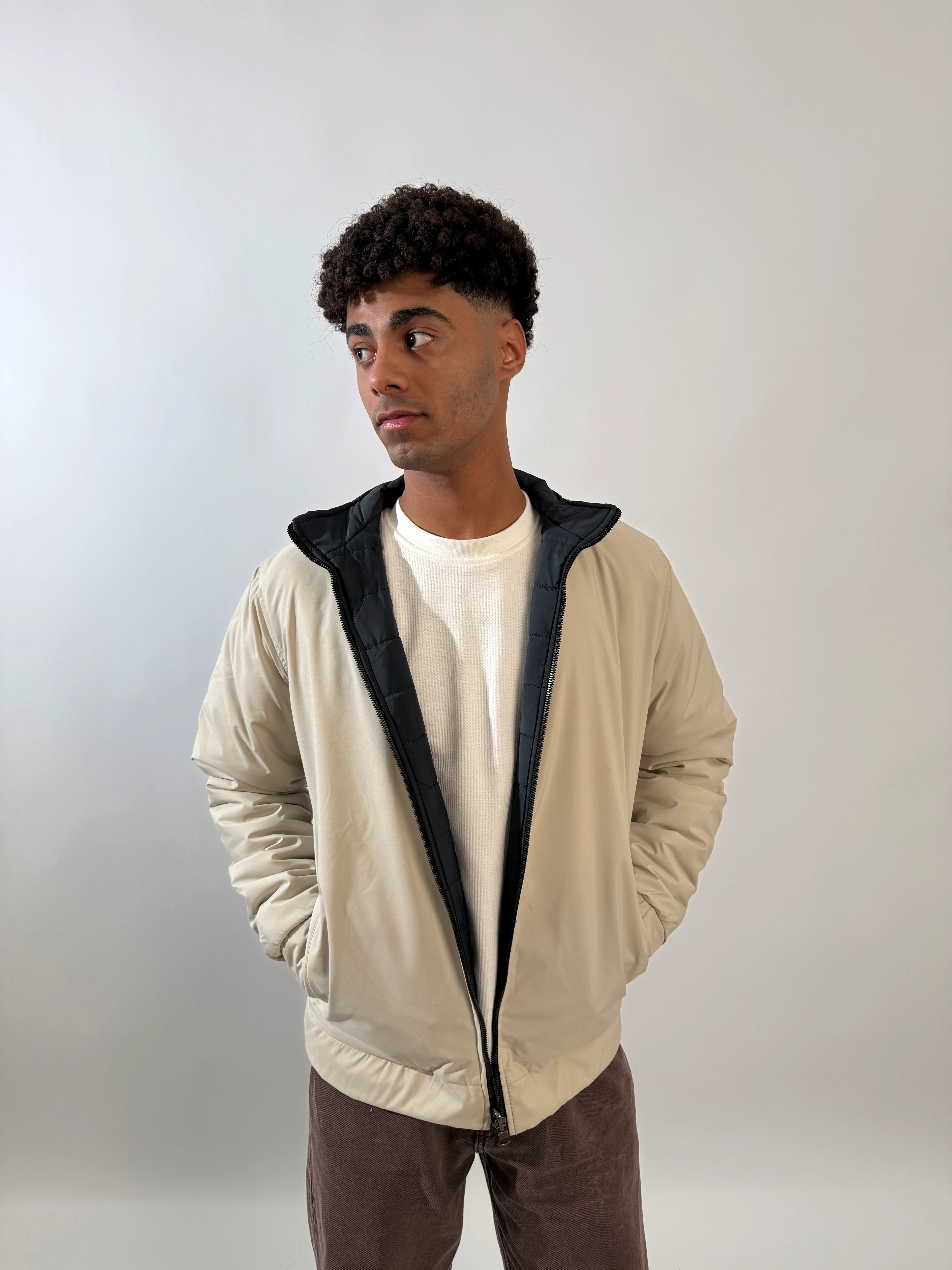 Double-Faced Waterproof Jacket - Navy & Beige.