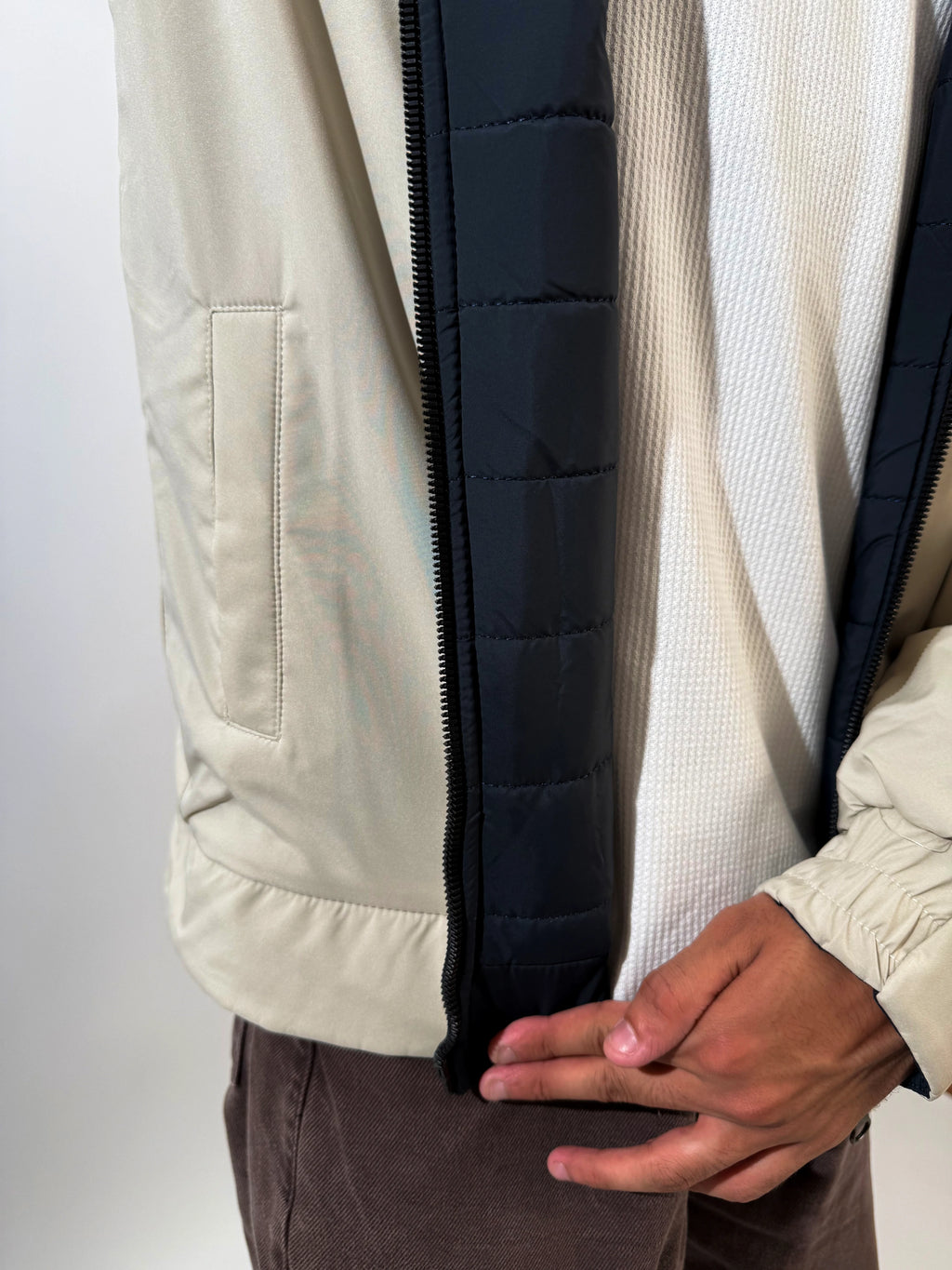 Double-Faced Waterproof Jacket - Navy & Beige.