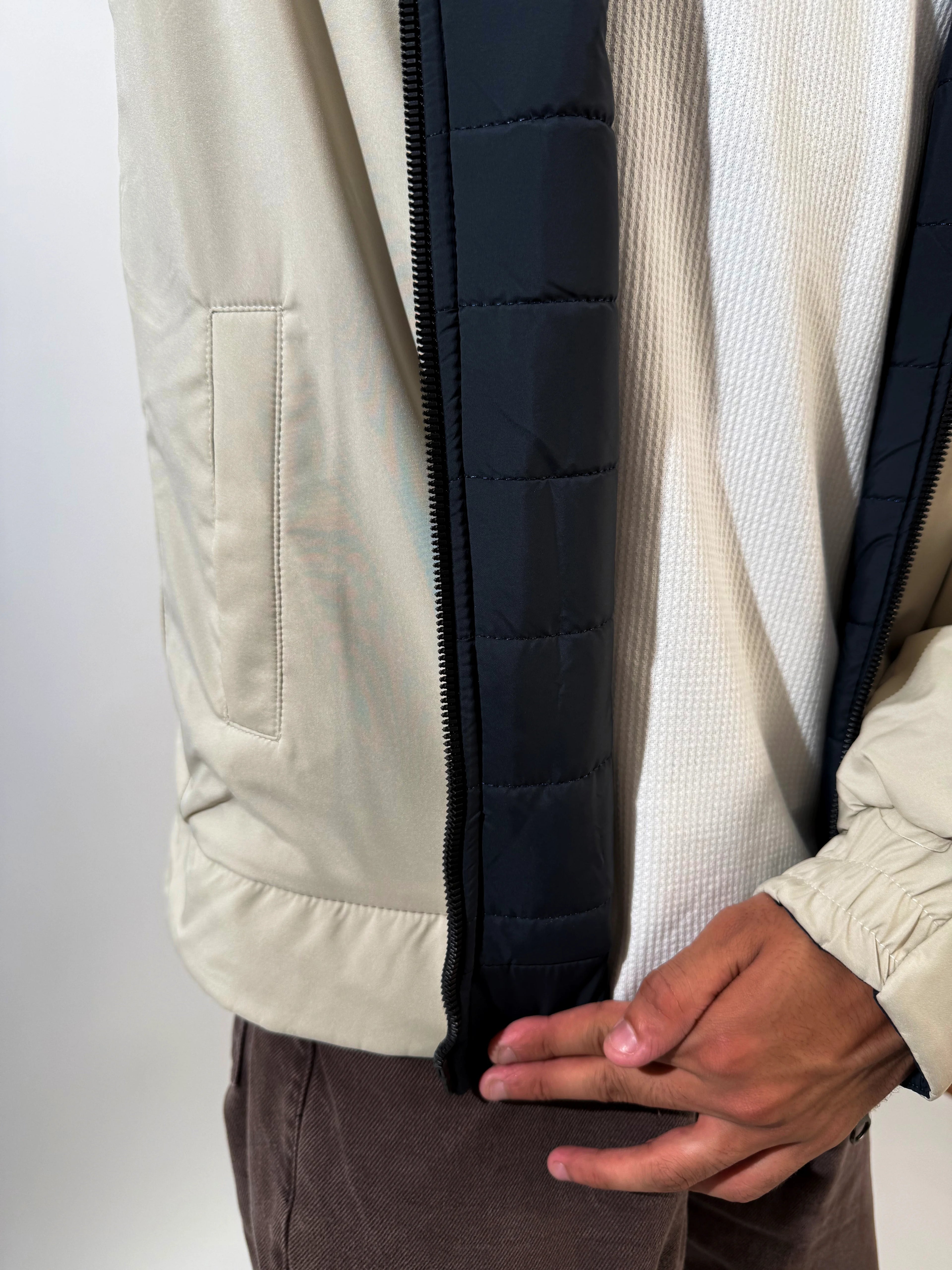 Double-Faced Waterproof Jacket - Navy & Beige.