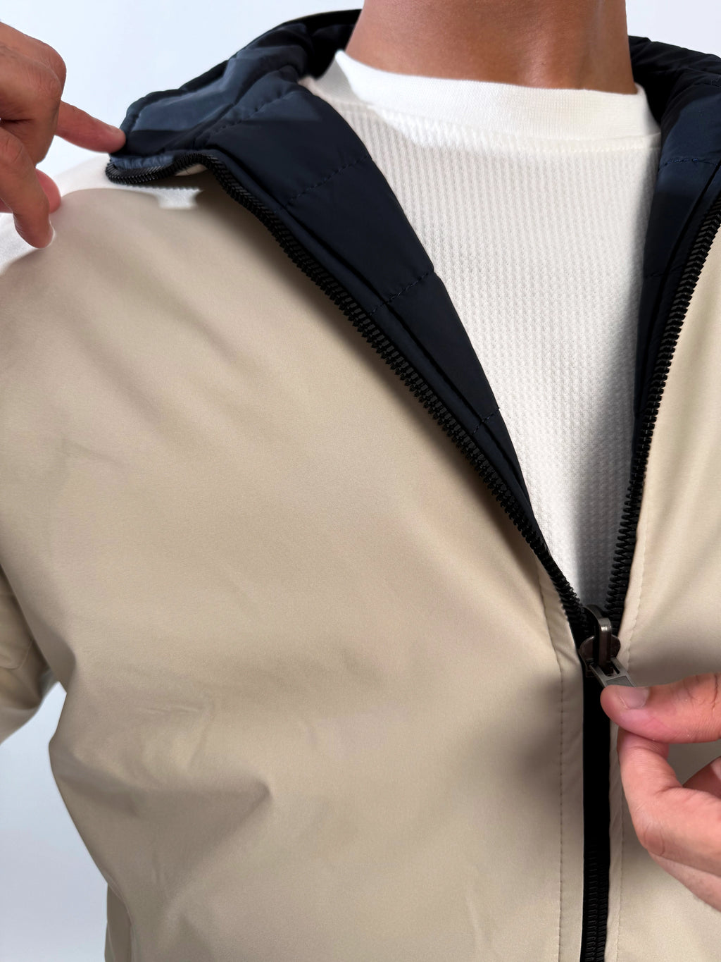 Double-Faced Waterproof Jacket - Navy & Beige.