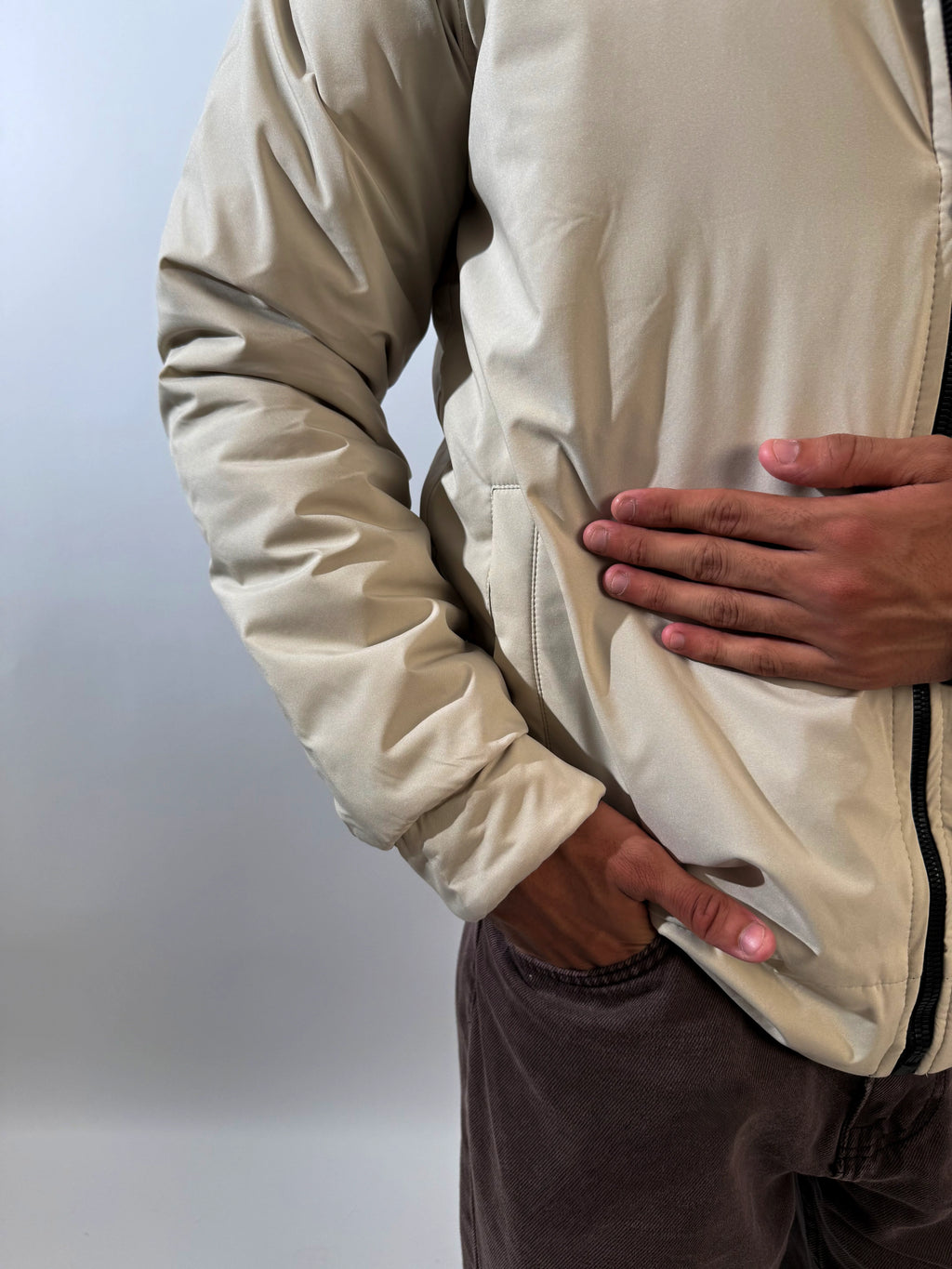 Double-Faced Waterproof Jacket - Navy & Beige.