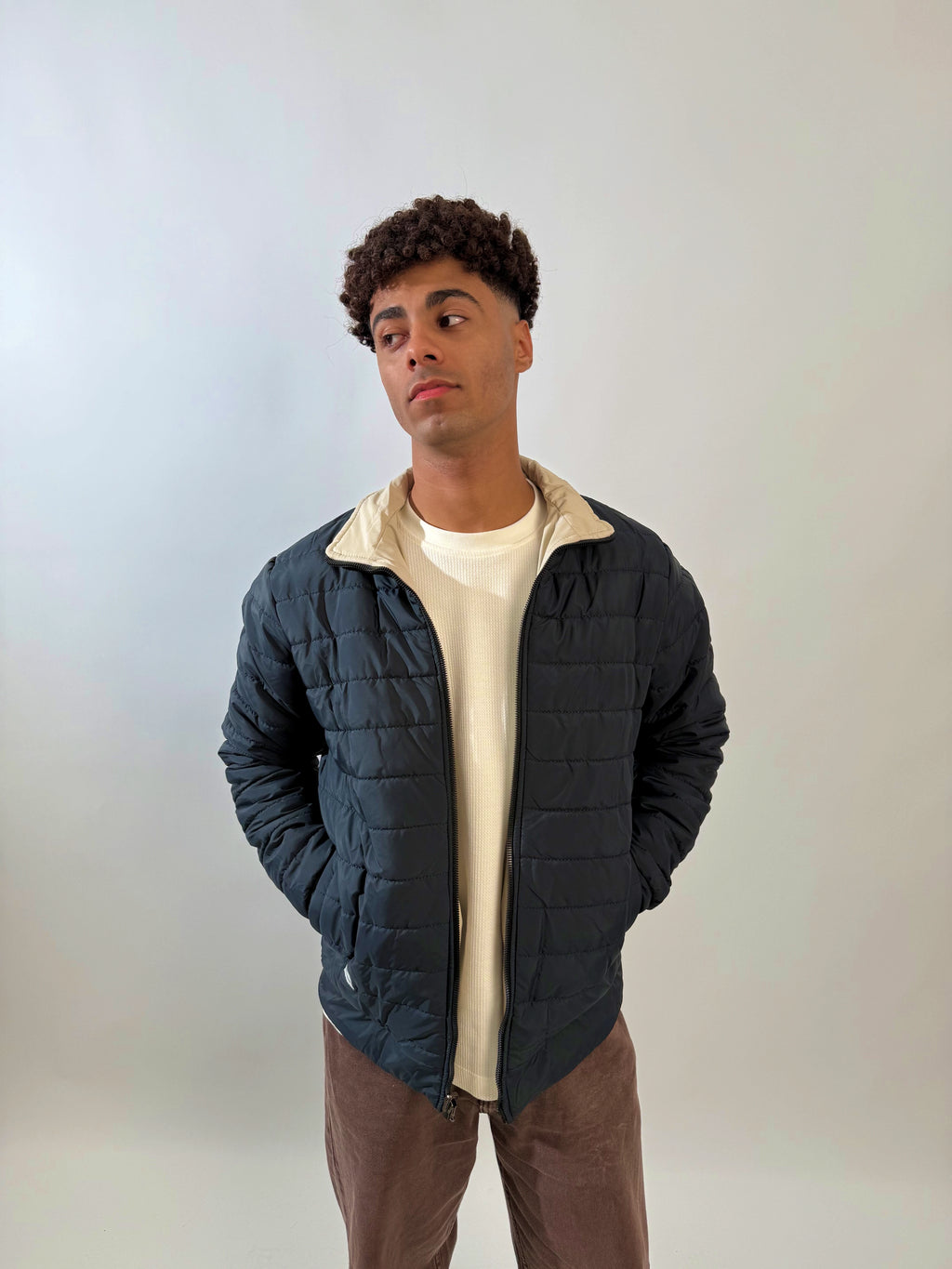 Double-Faced Waterproof Jacket - Navy & Beige.