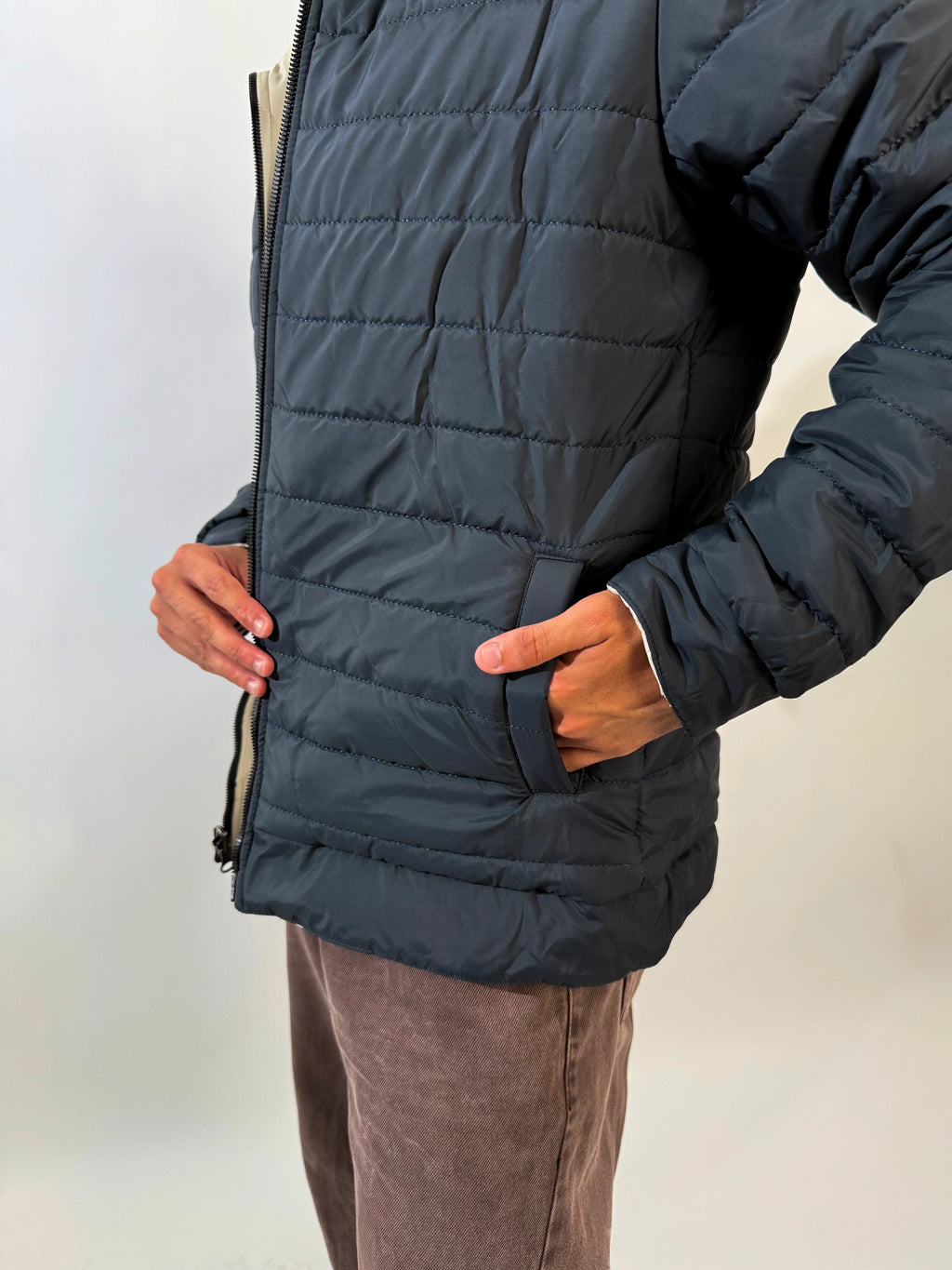 Double-Faced Waterproof Jacket - Navy & Beige.