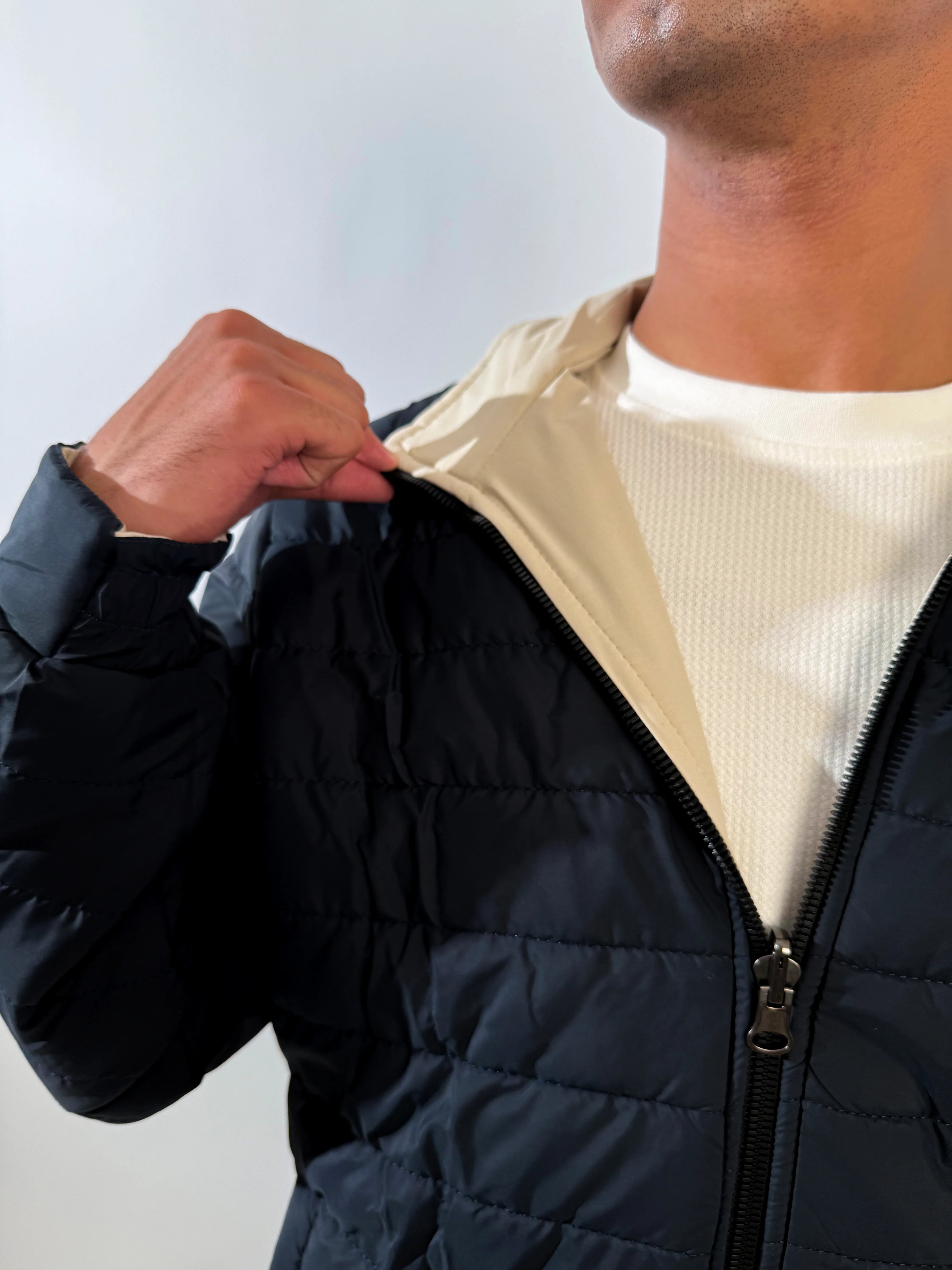 Double-Faced Waterproof Jacket - Navy & Beige.