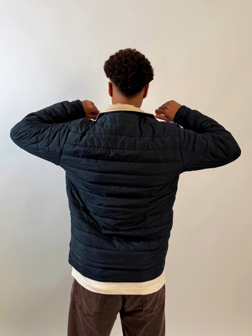 Double-Faced Waterproof Jacket - Navy & Beige.