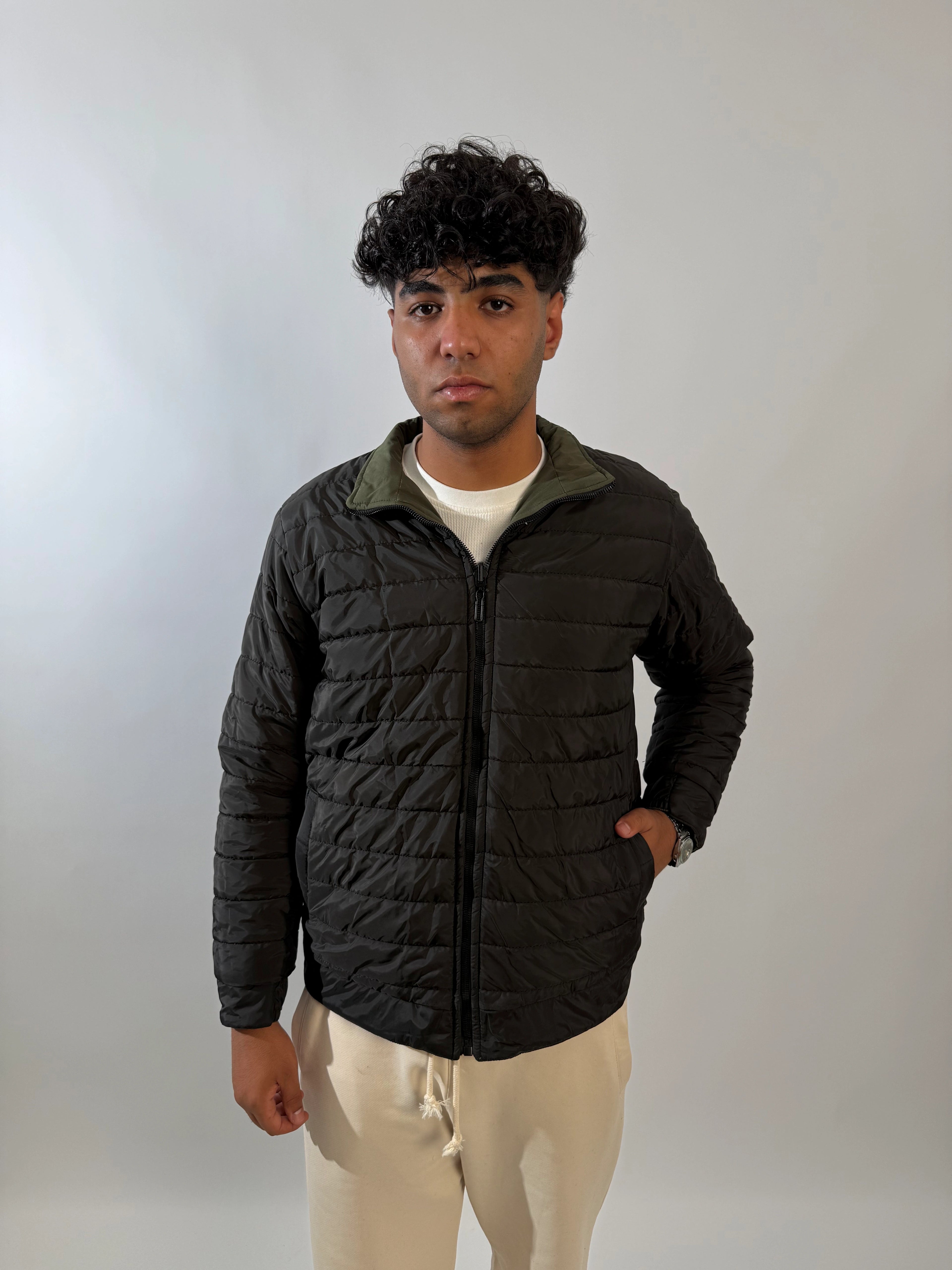 Double-Faced Waterproof Jacket - Black & Dark Green.