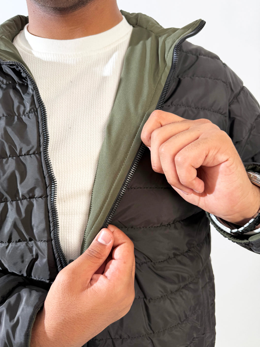 Double-Faced Waterproof Jacket - Black & Dark Green.