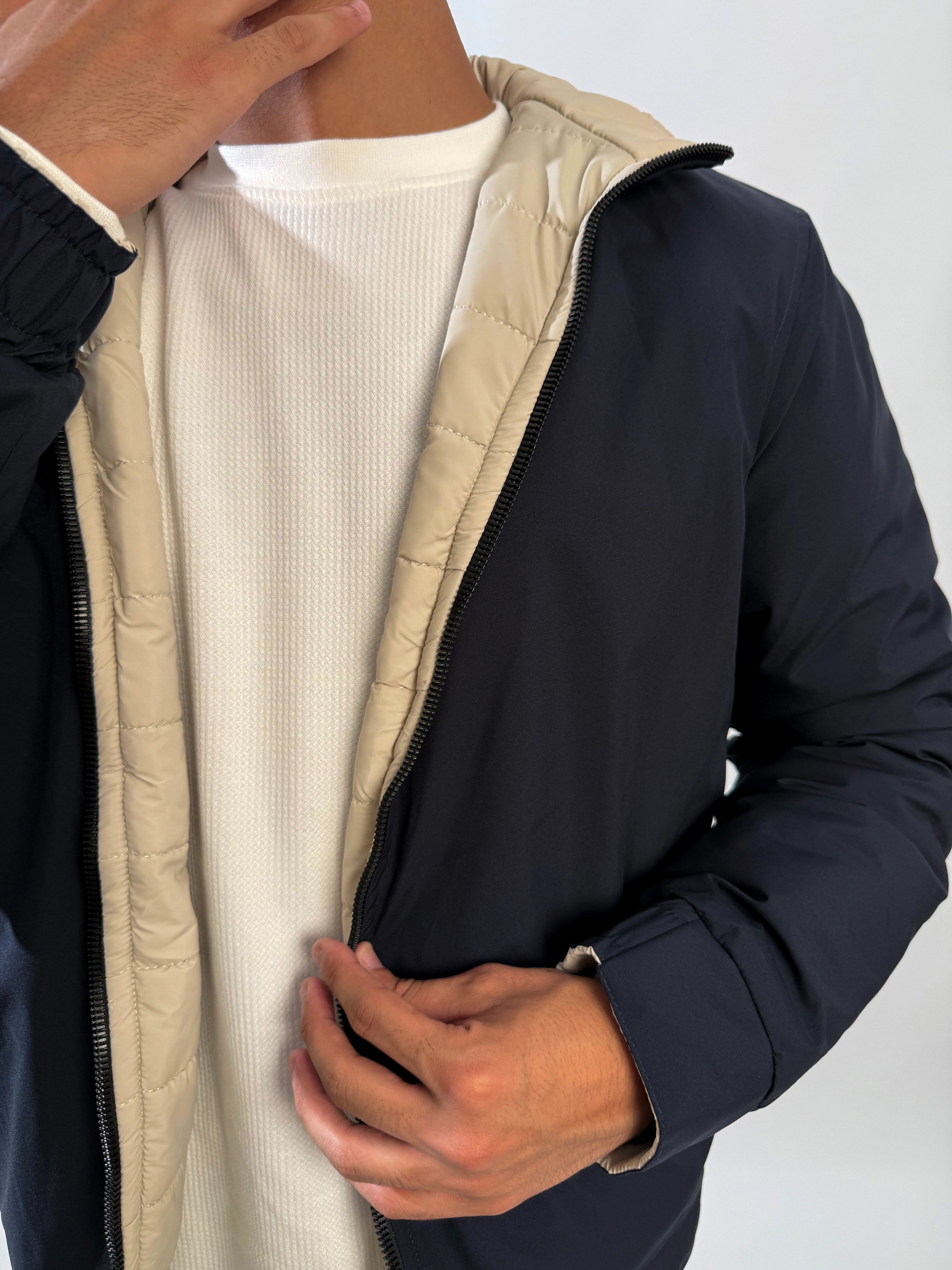 Double-Faced Waterproof Jacket - Navy & Beige.