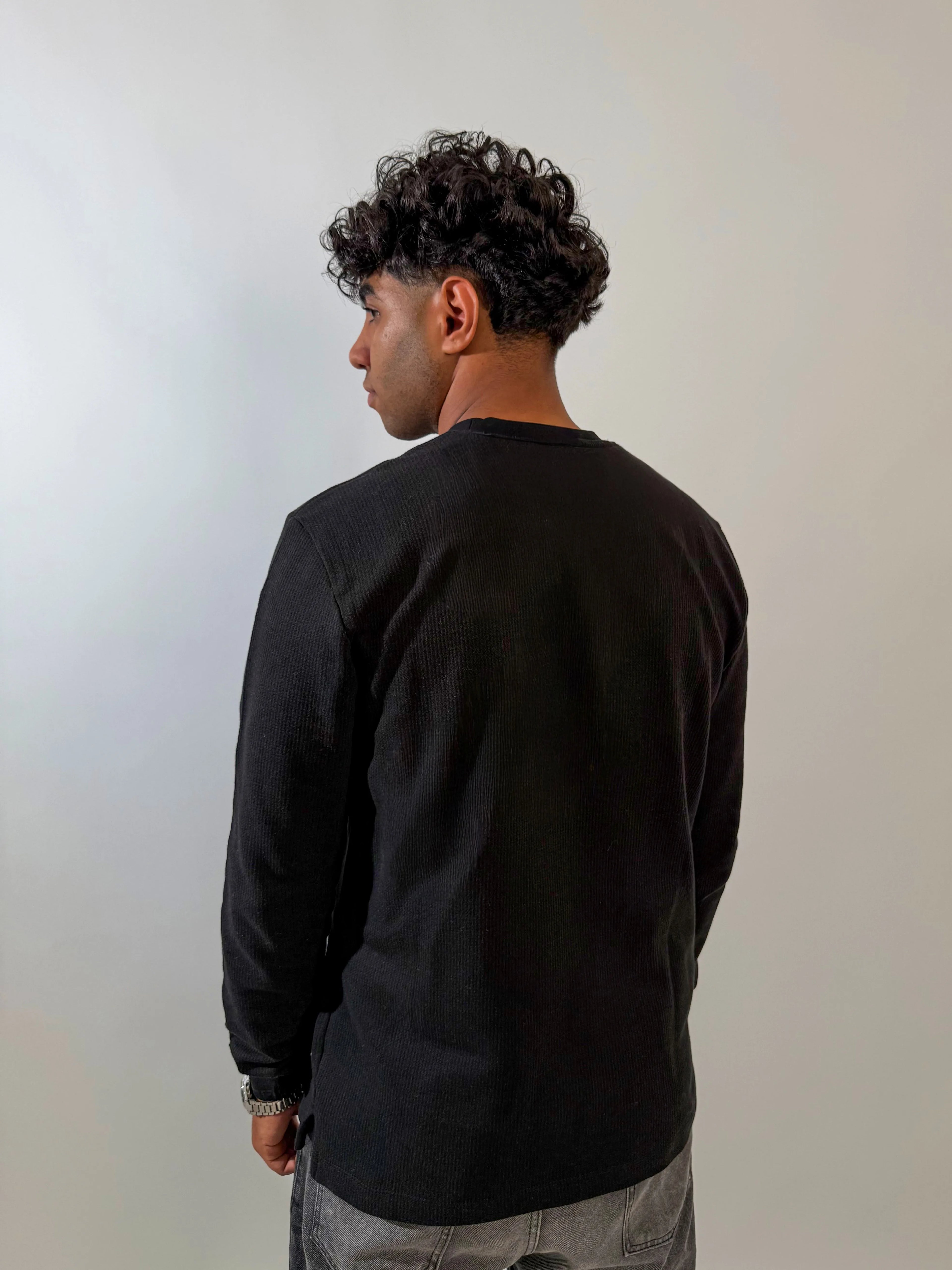 Ribbed Long Sleeves Undershirt - Black