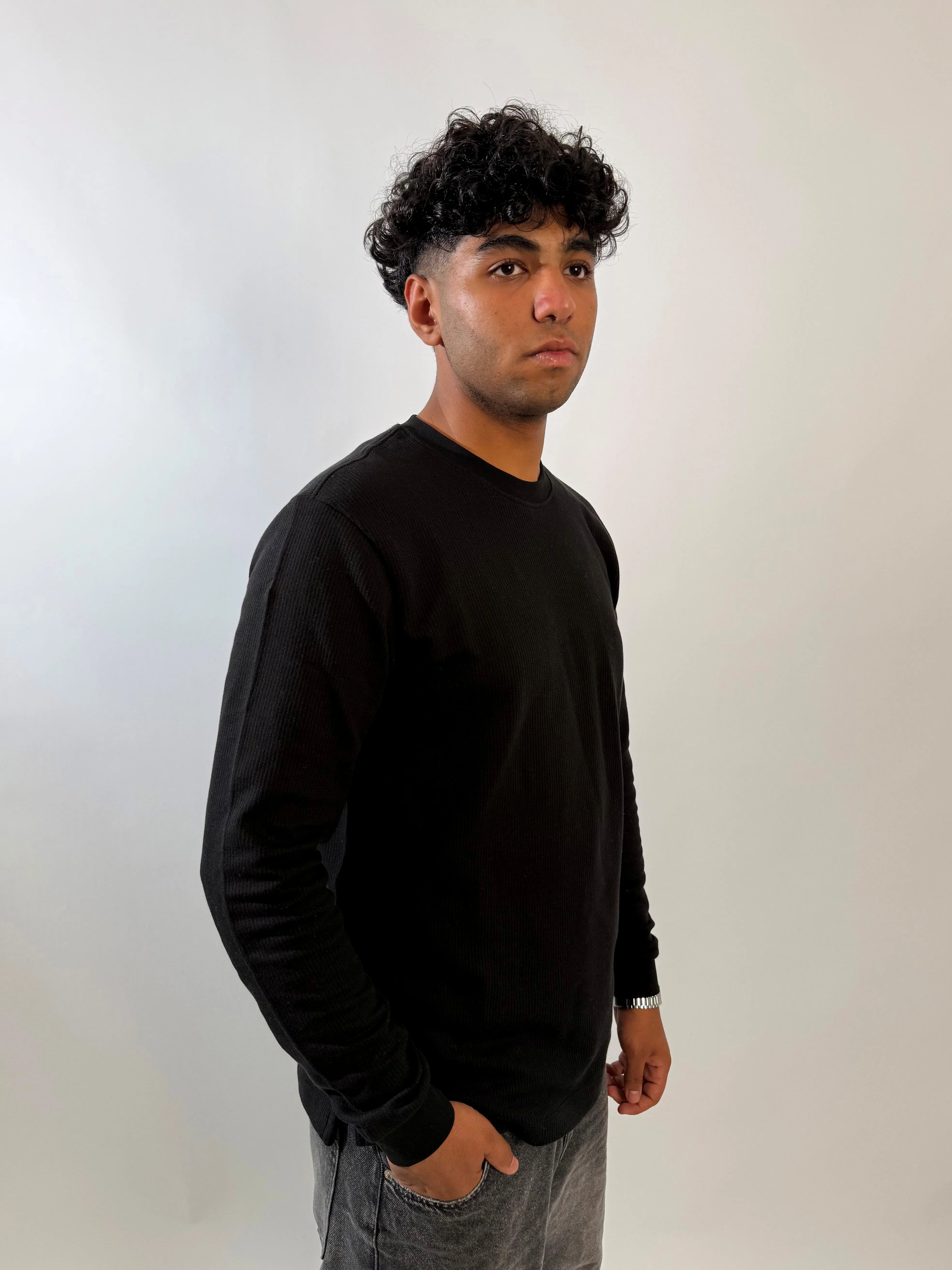 Ribbed Long Sleeves Undershirt - Black