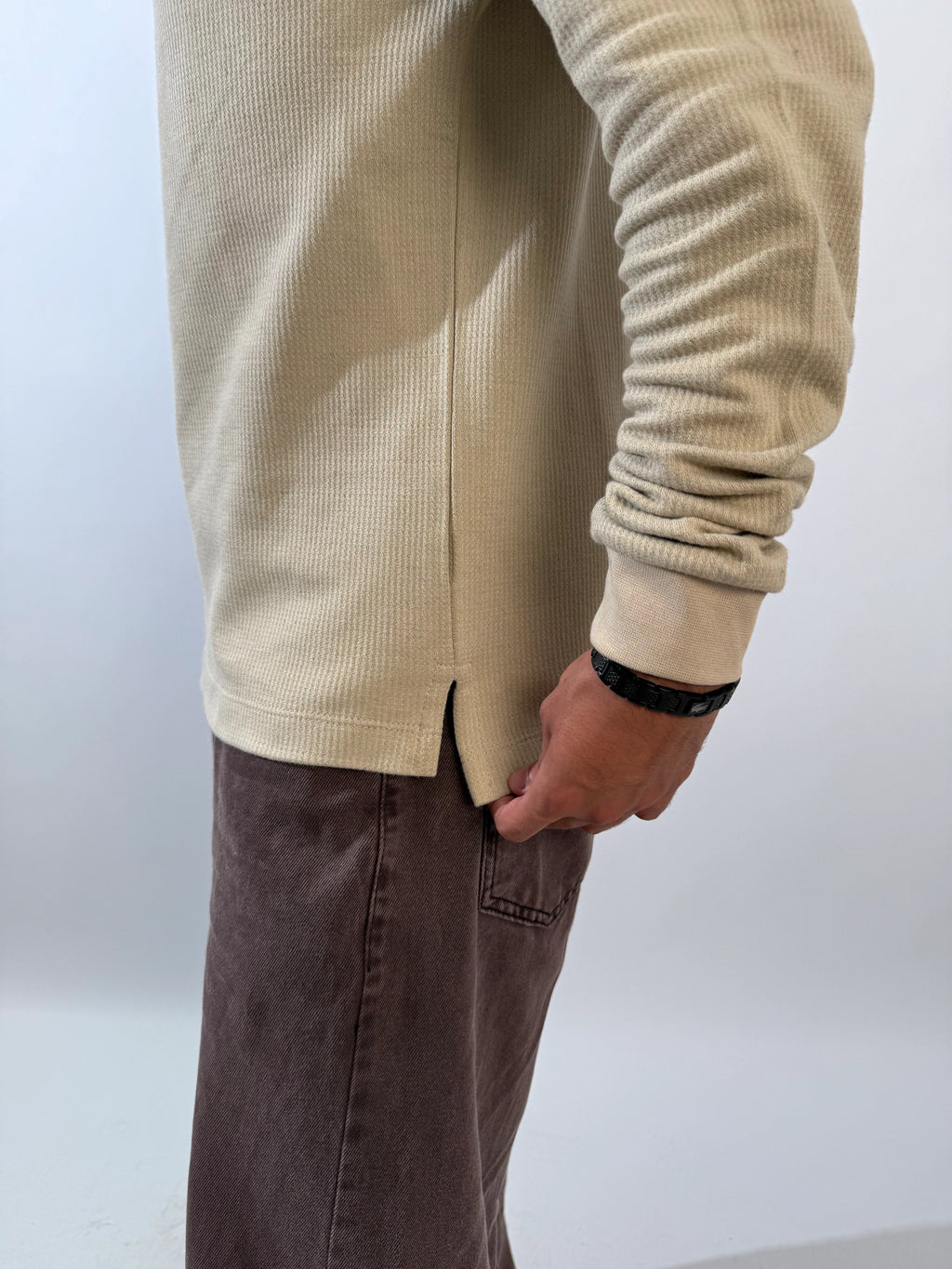 Ribbed Long Sleeves Undershirt - Beige