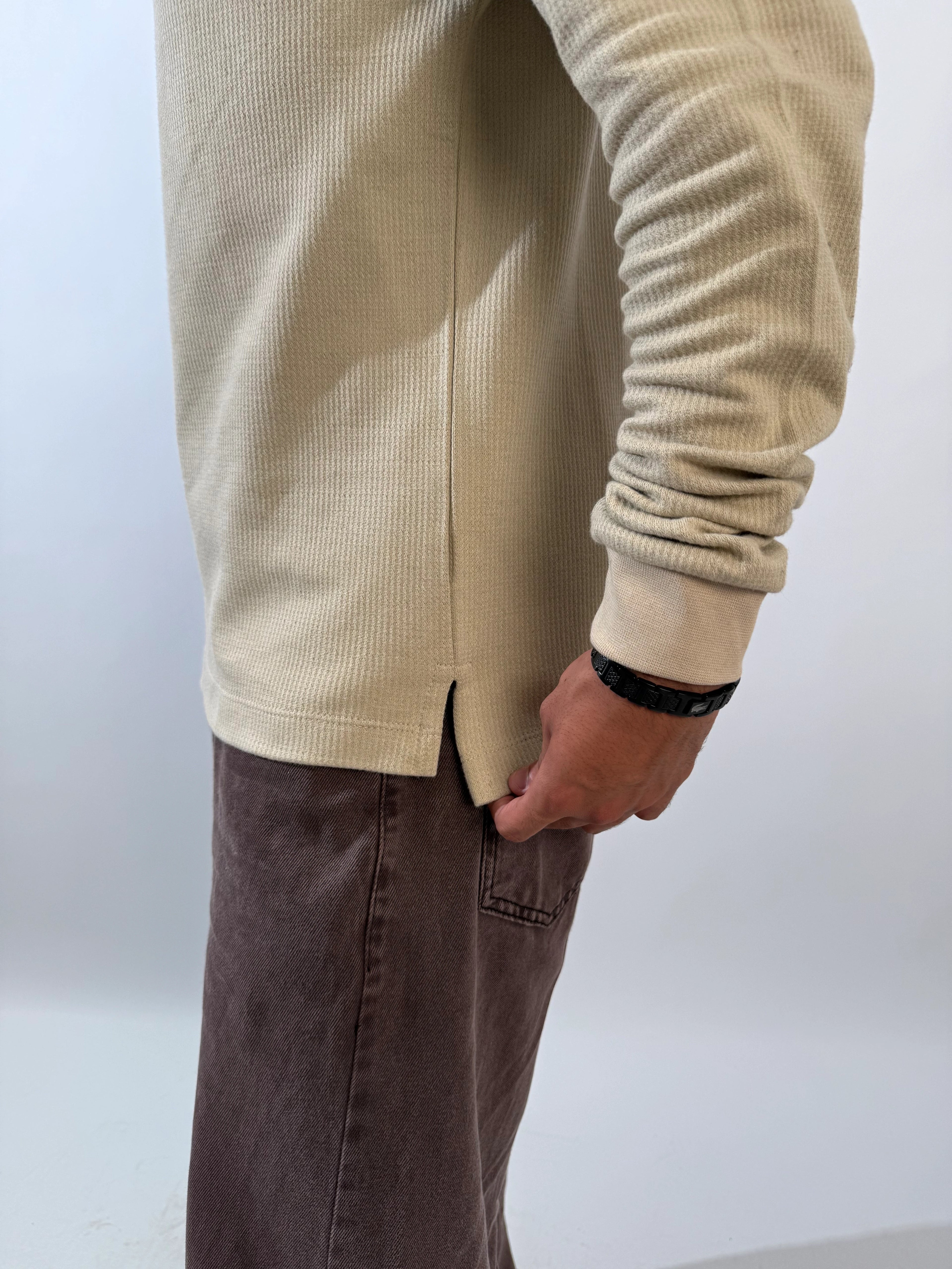 Ribbed Long Sleeves Undershirt - Beige