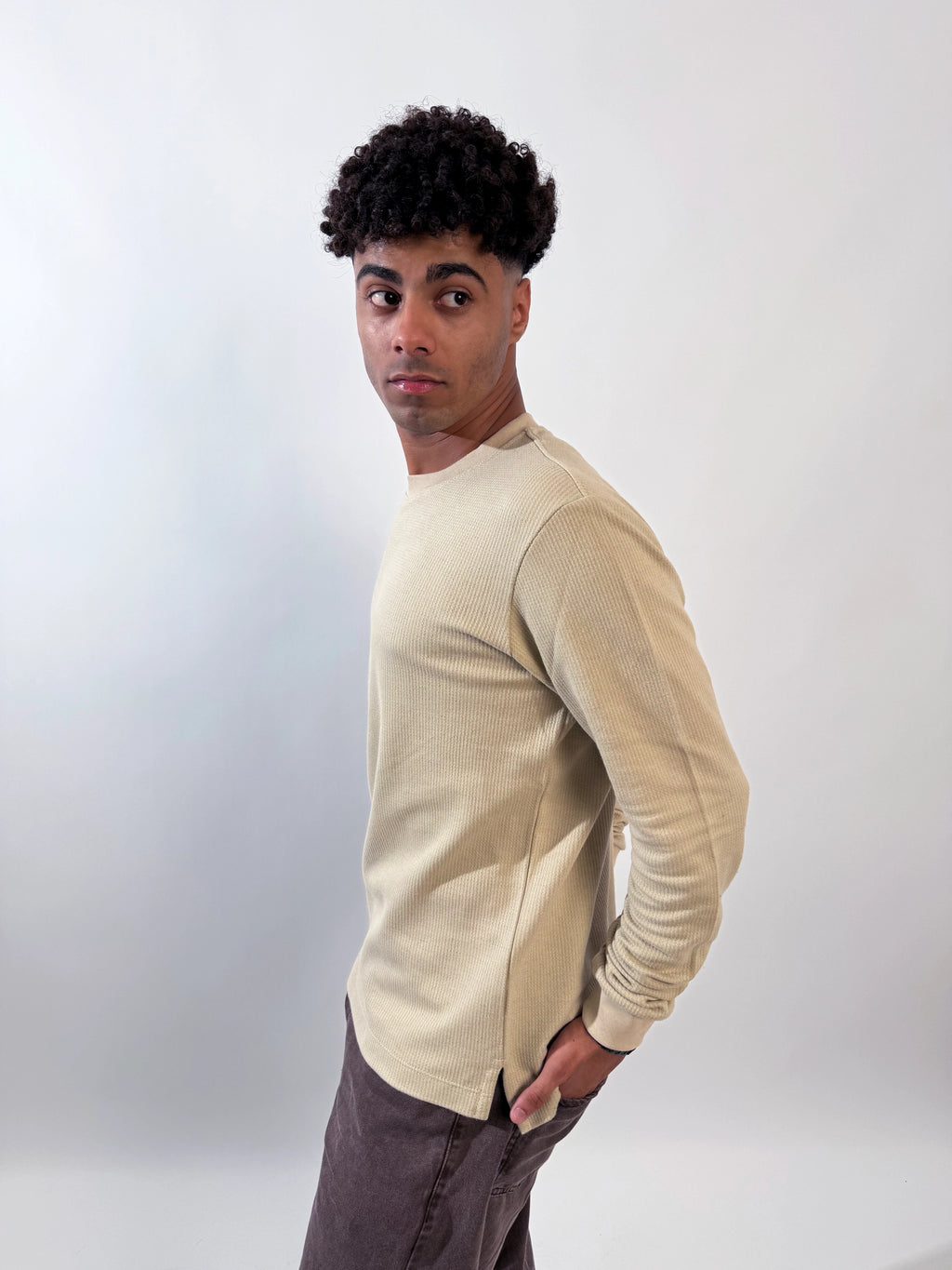 Ribbed Long Sleeves Undershirt - Beige