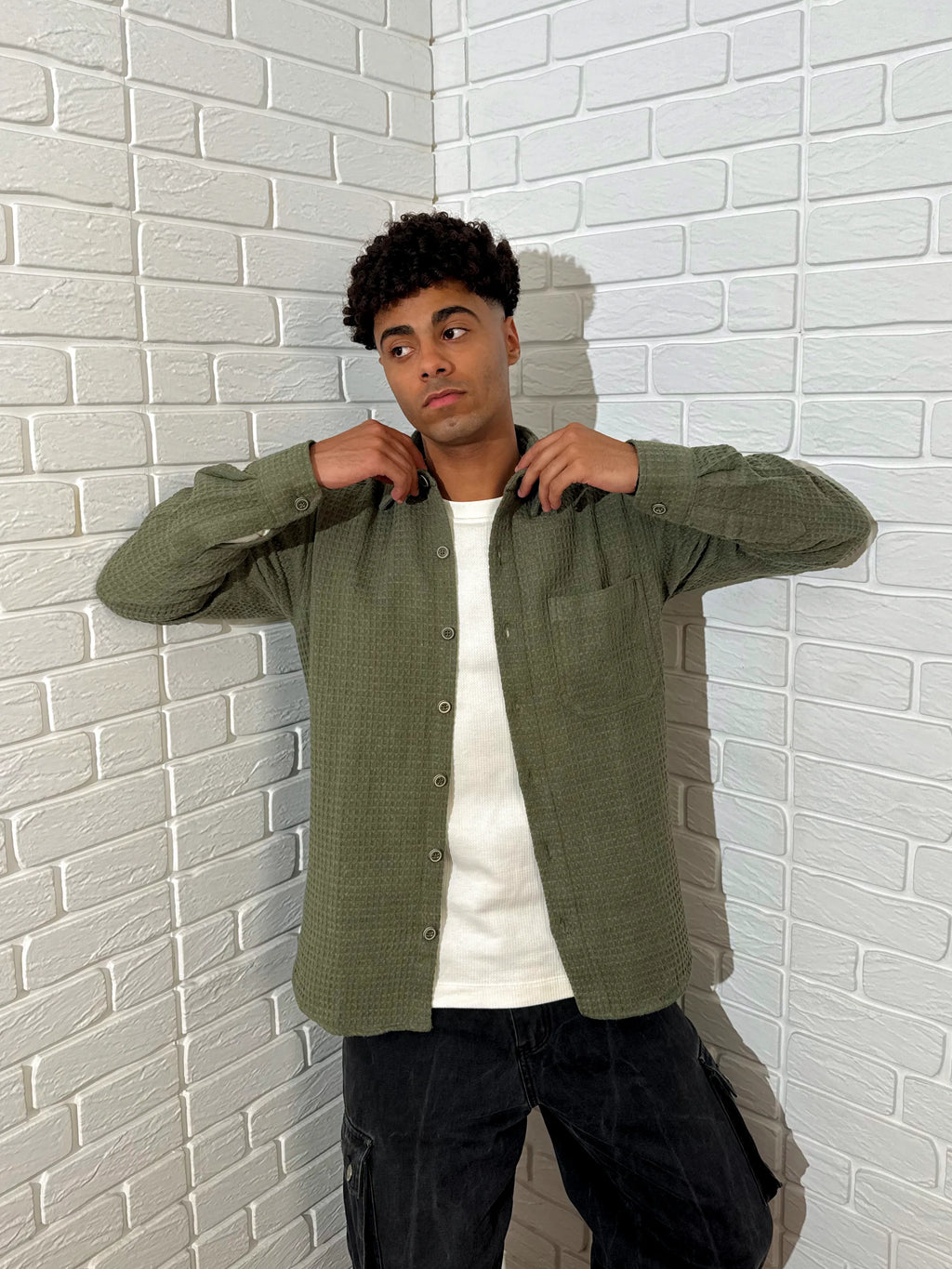 Relaxed Cotton Shirt - Olive Green.