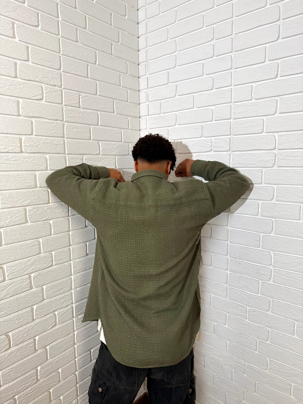 Relaxed Cotton Shirt - Olive Green.