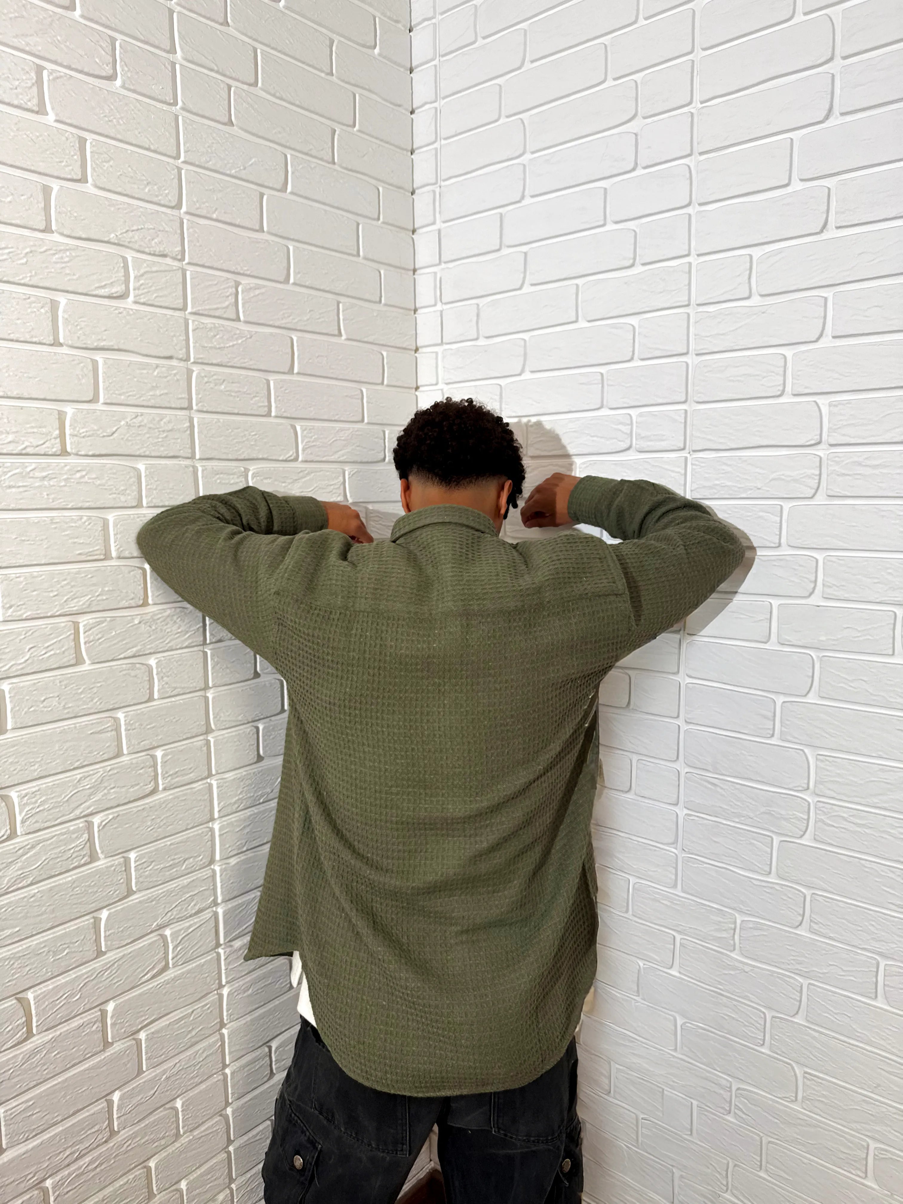 Relaxed Cotton Shirt - Olive Green.