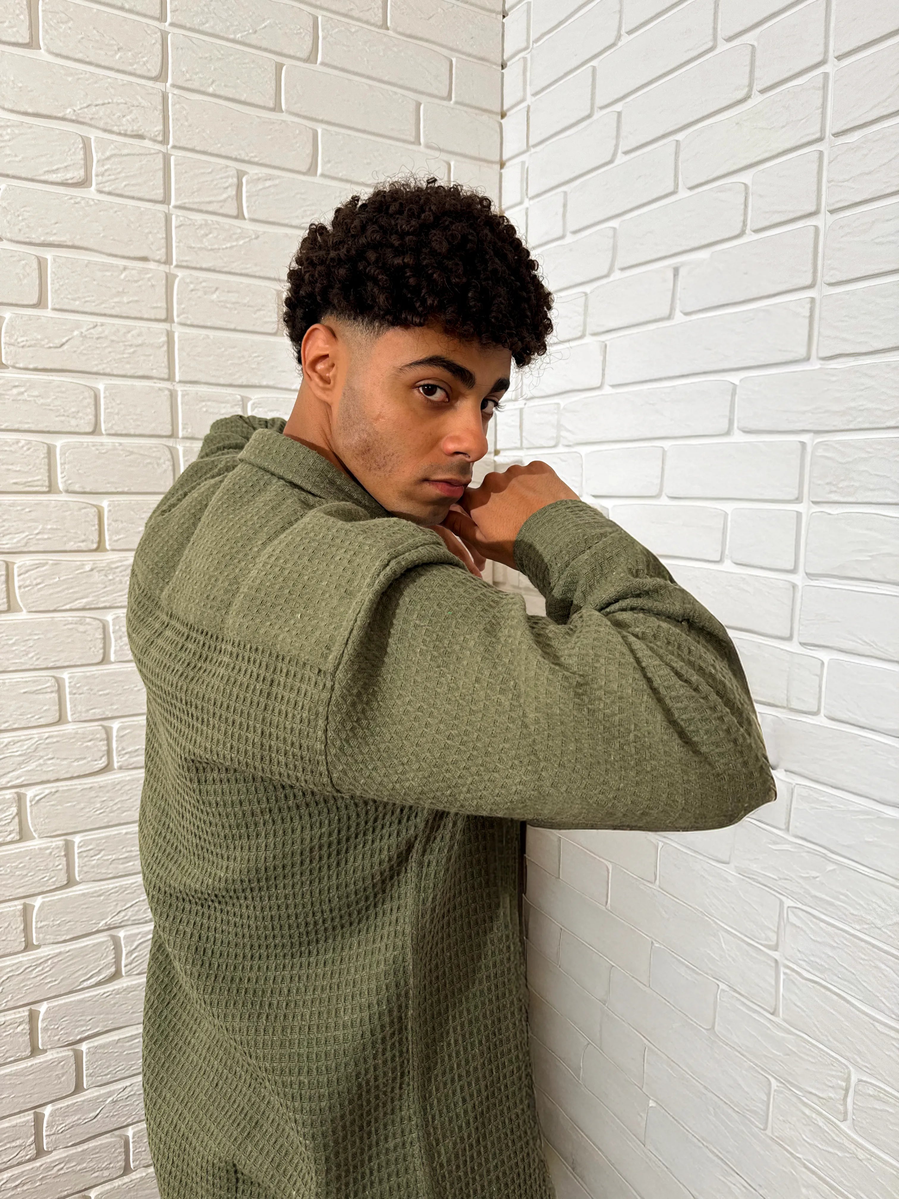 Relaxed Cotton Shirt - Olive Green.