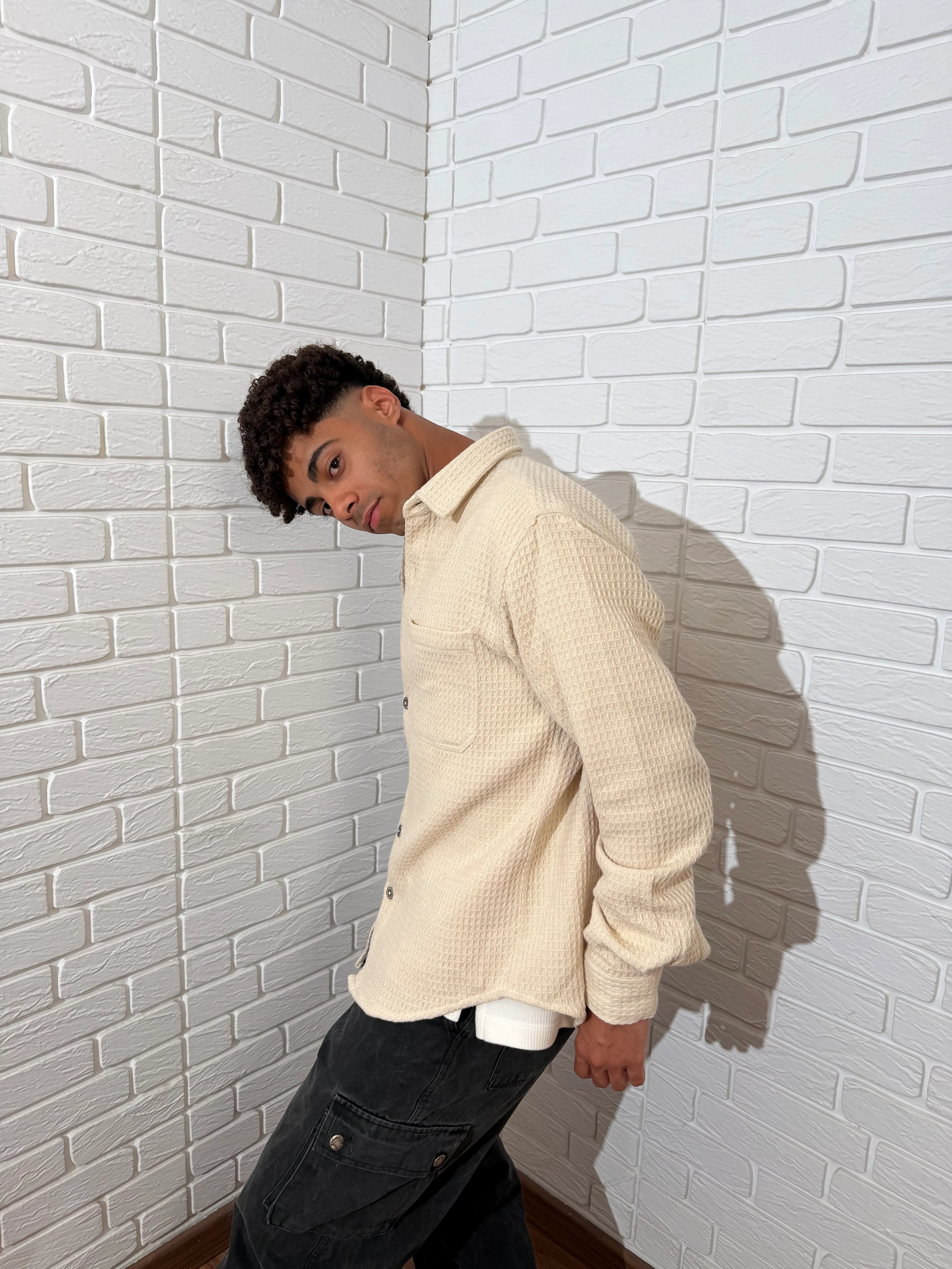 Relaxed Cotton Shirt - Beige.