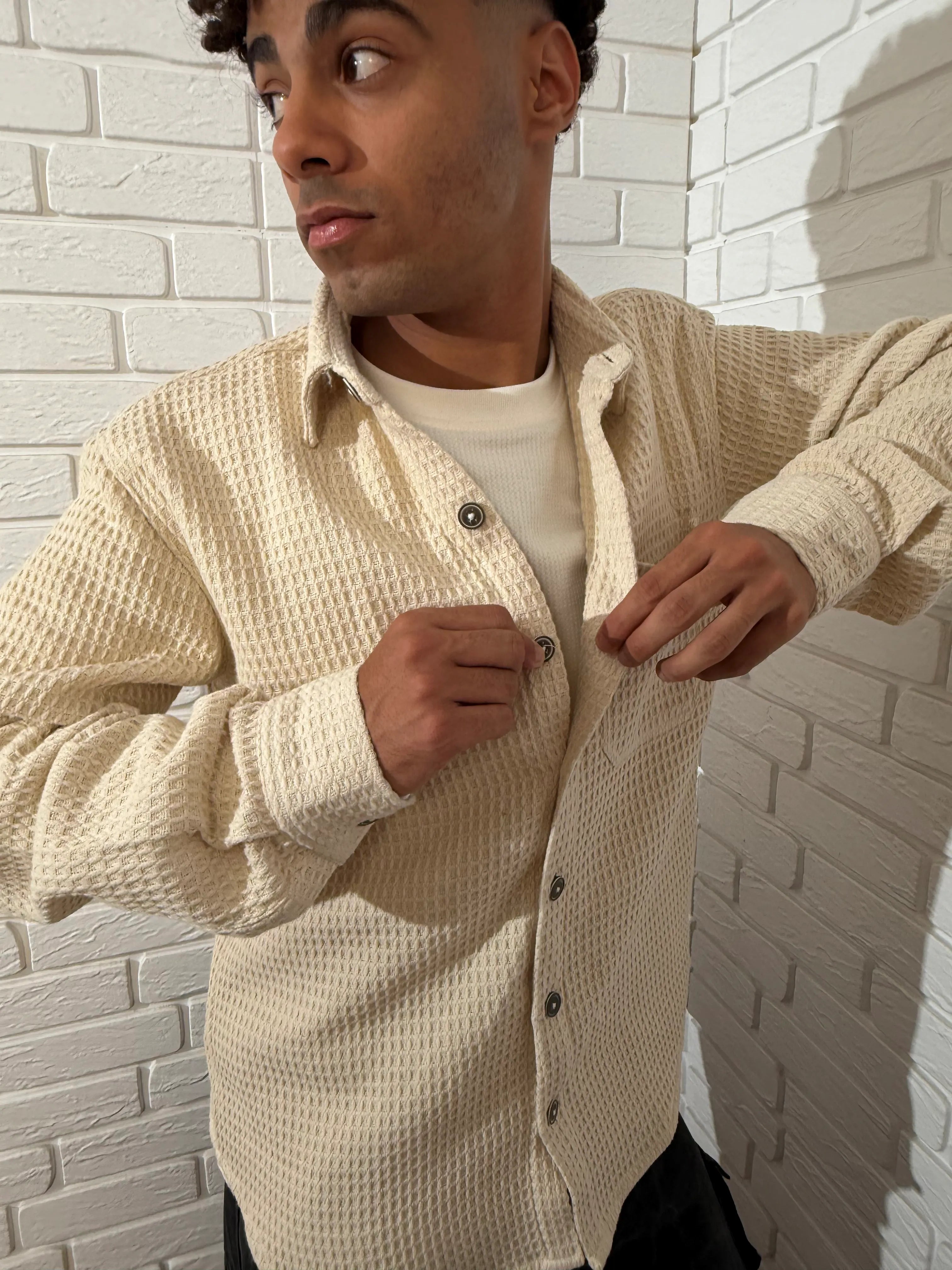 Relaxed Cotton Shirt - Beige.