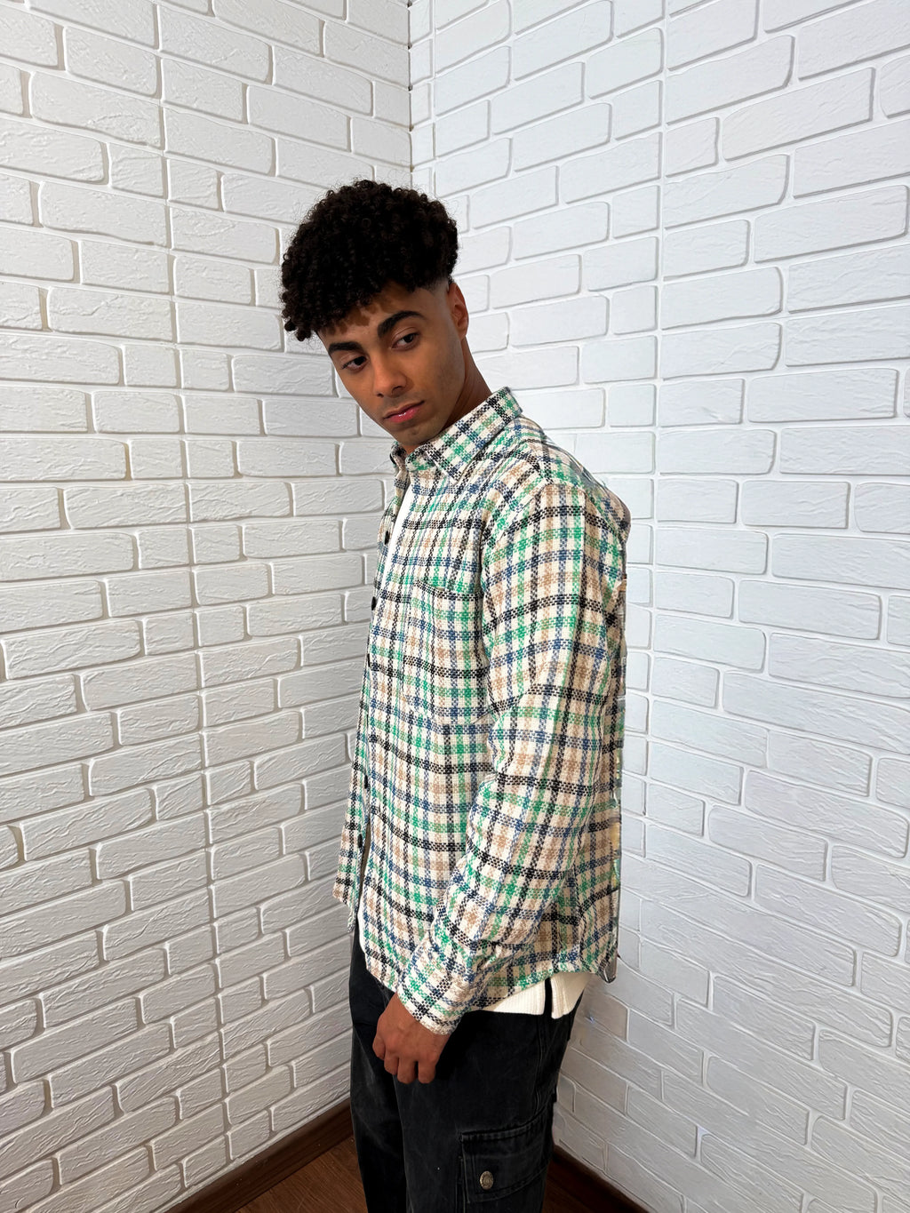 Relaxed Cotton Shirt - Green & Beige