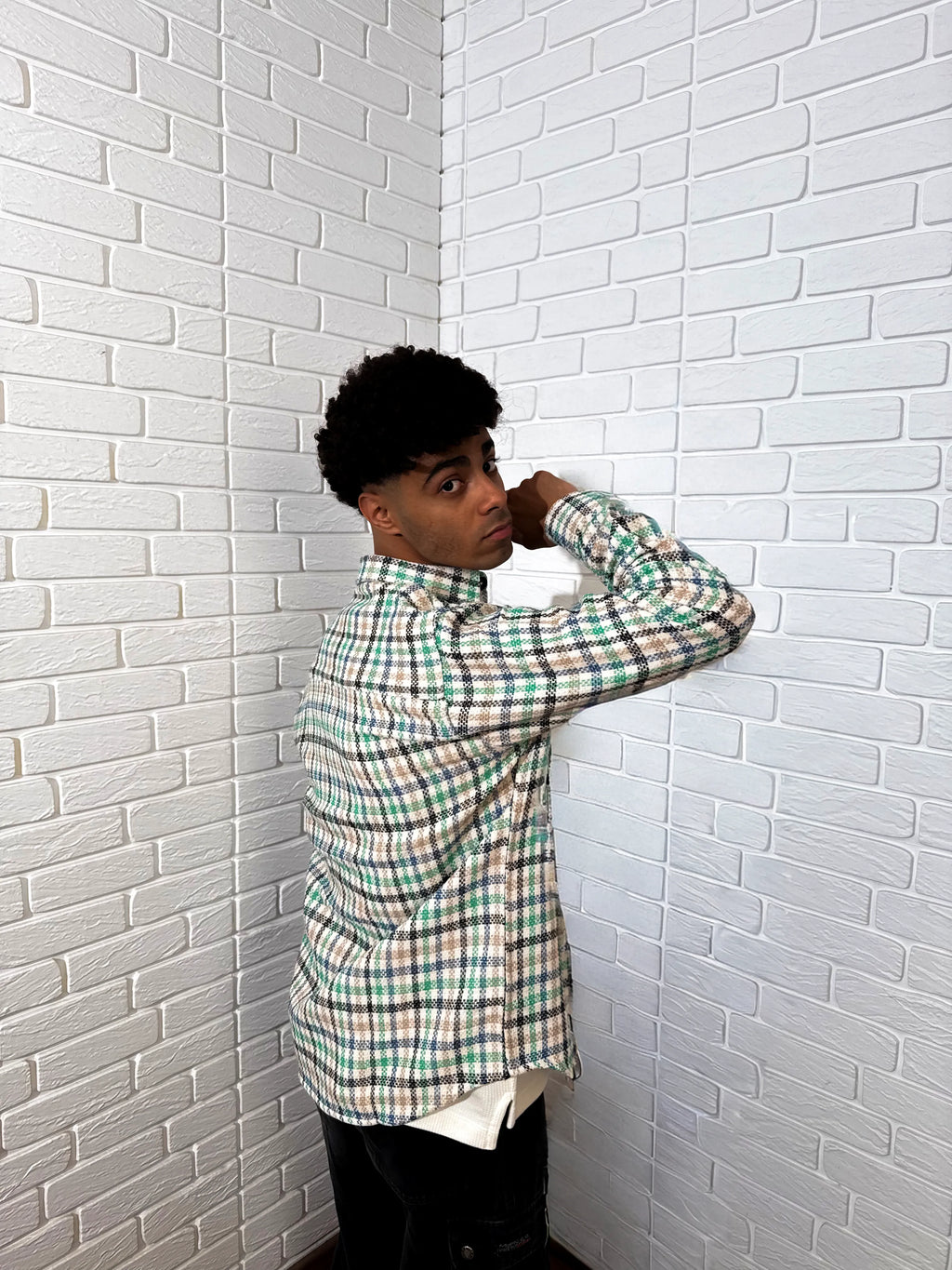 Relaxed Cotton Shirt - Green & Beige