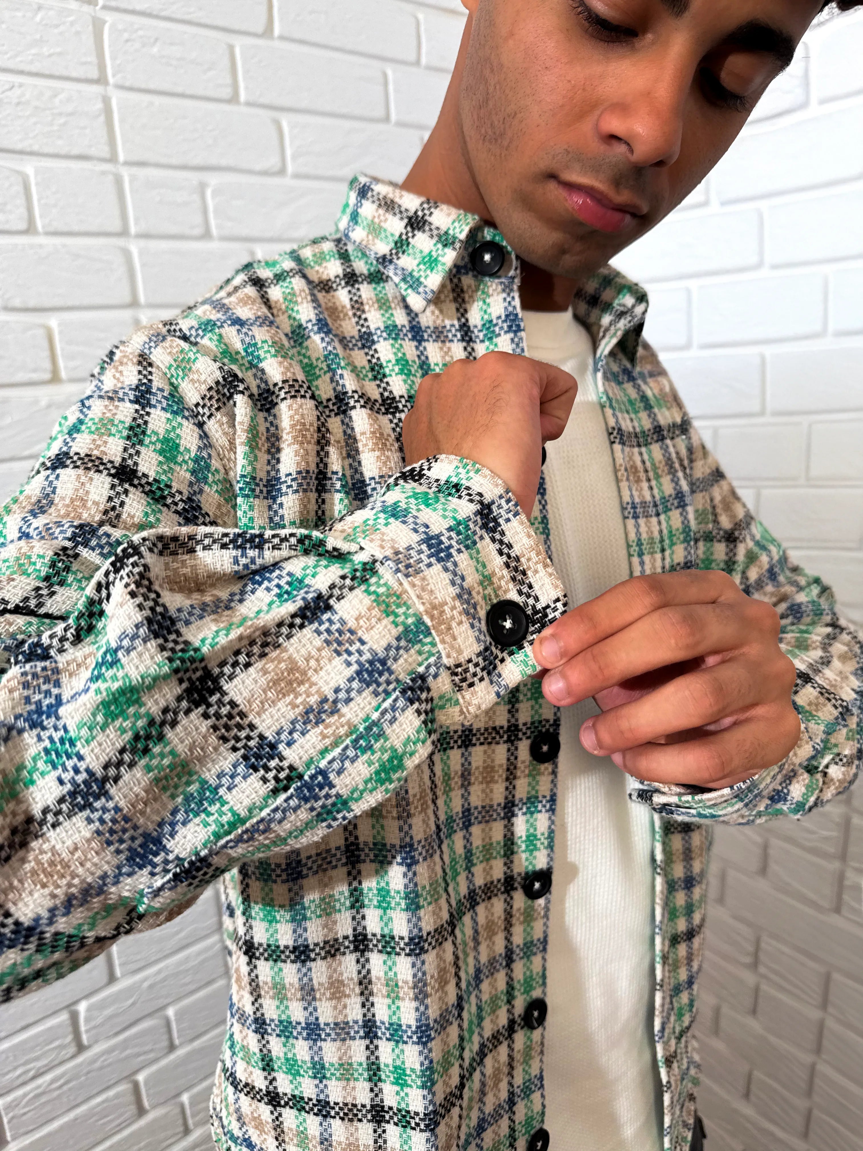 Relaxed Cotton Shirt - Green & Beige