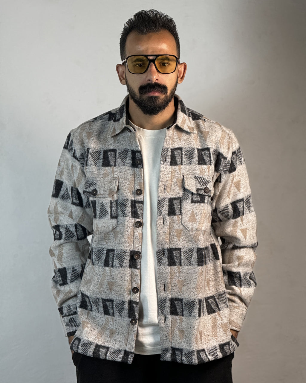 Wool Jacket - Black and Beige