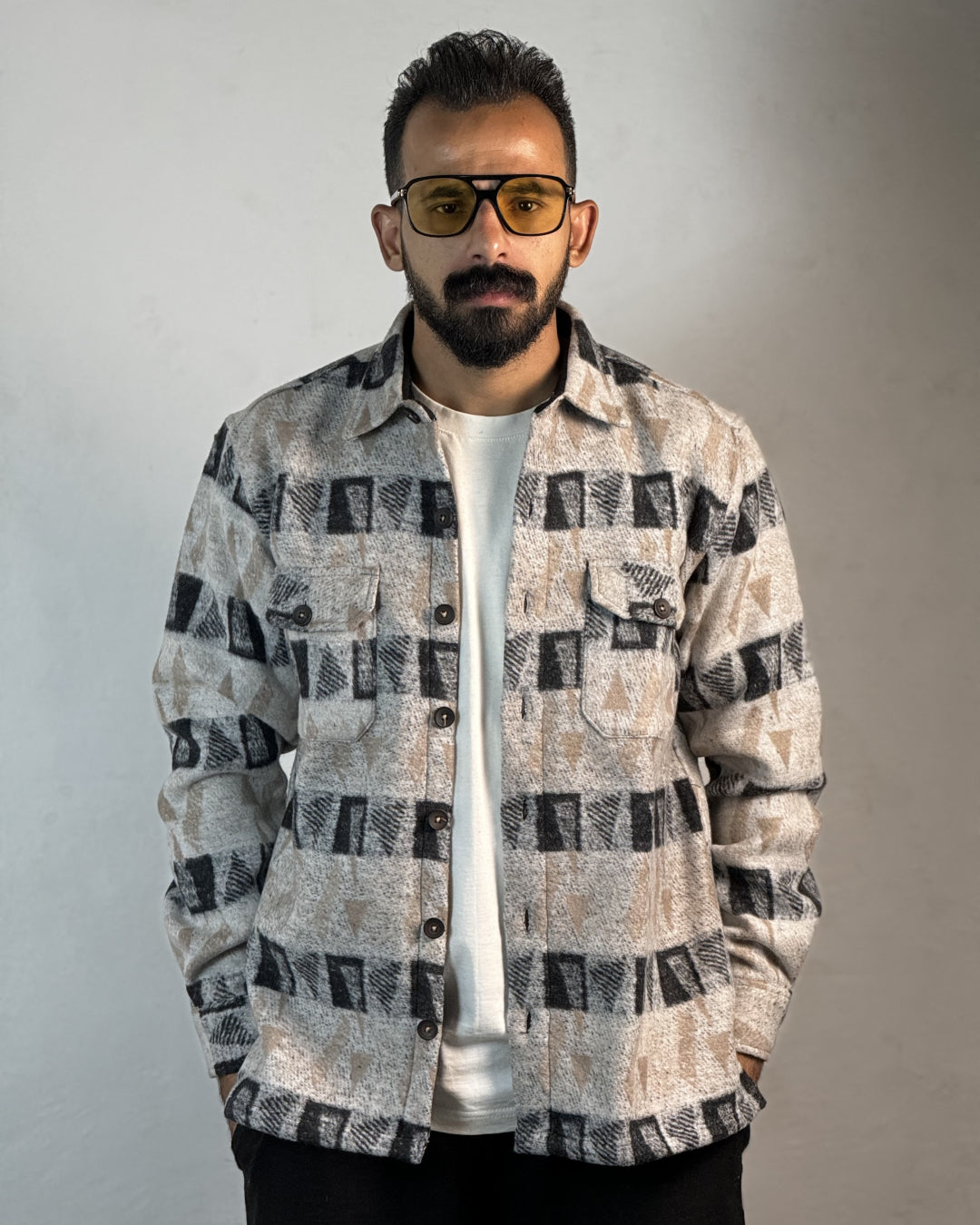 Wool Jacket - Black and Beige