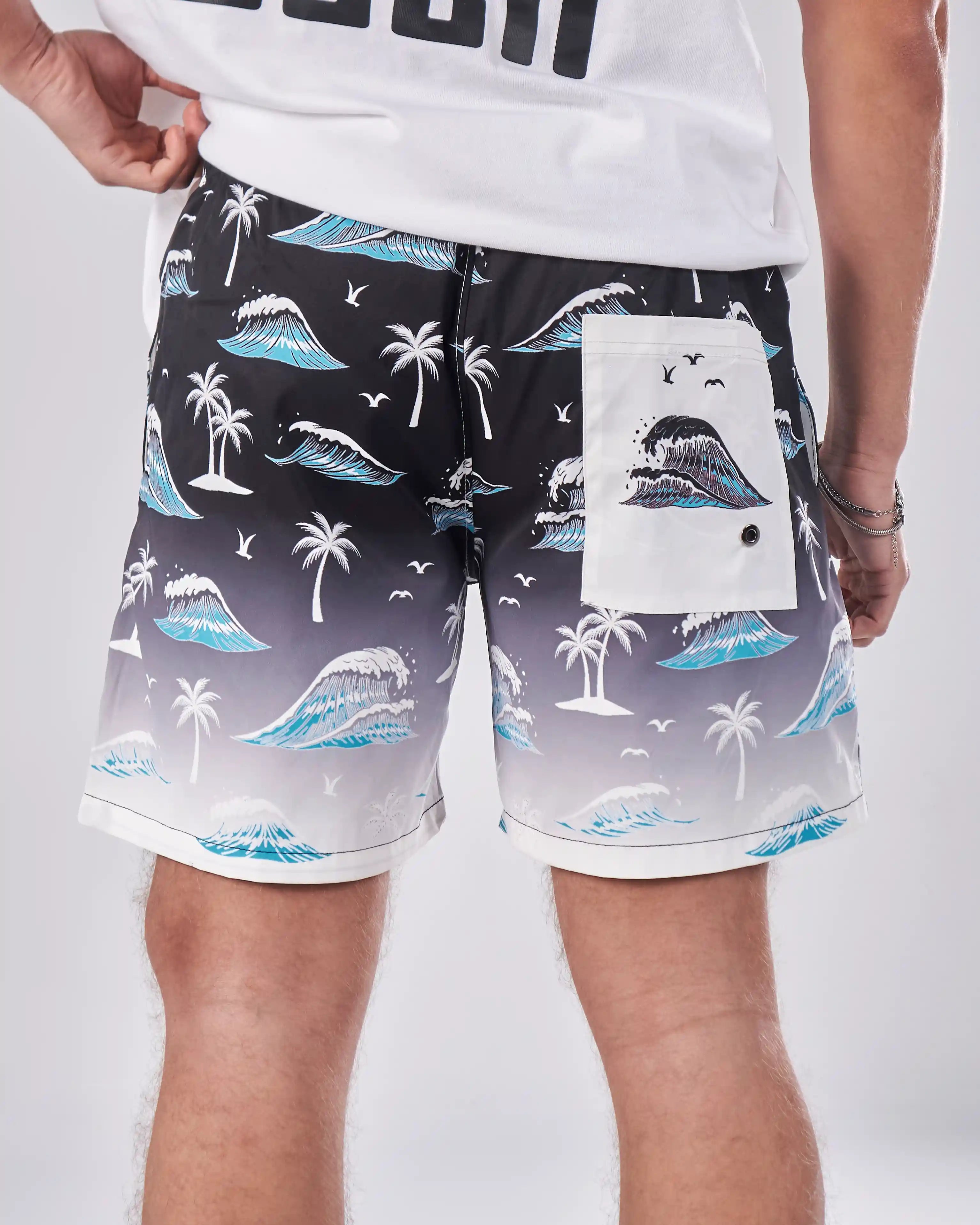 Swimshort – Black Wave Print