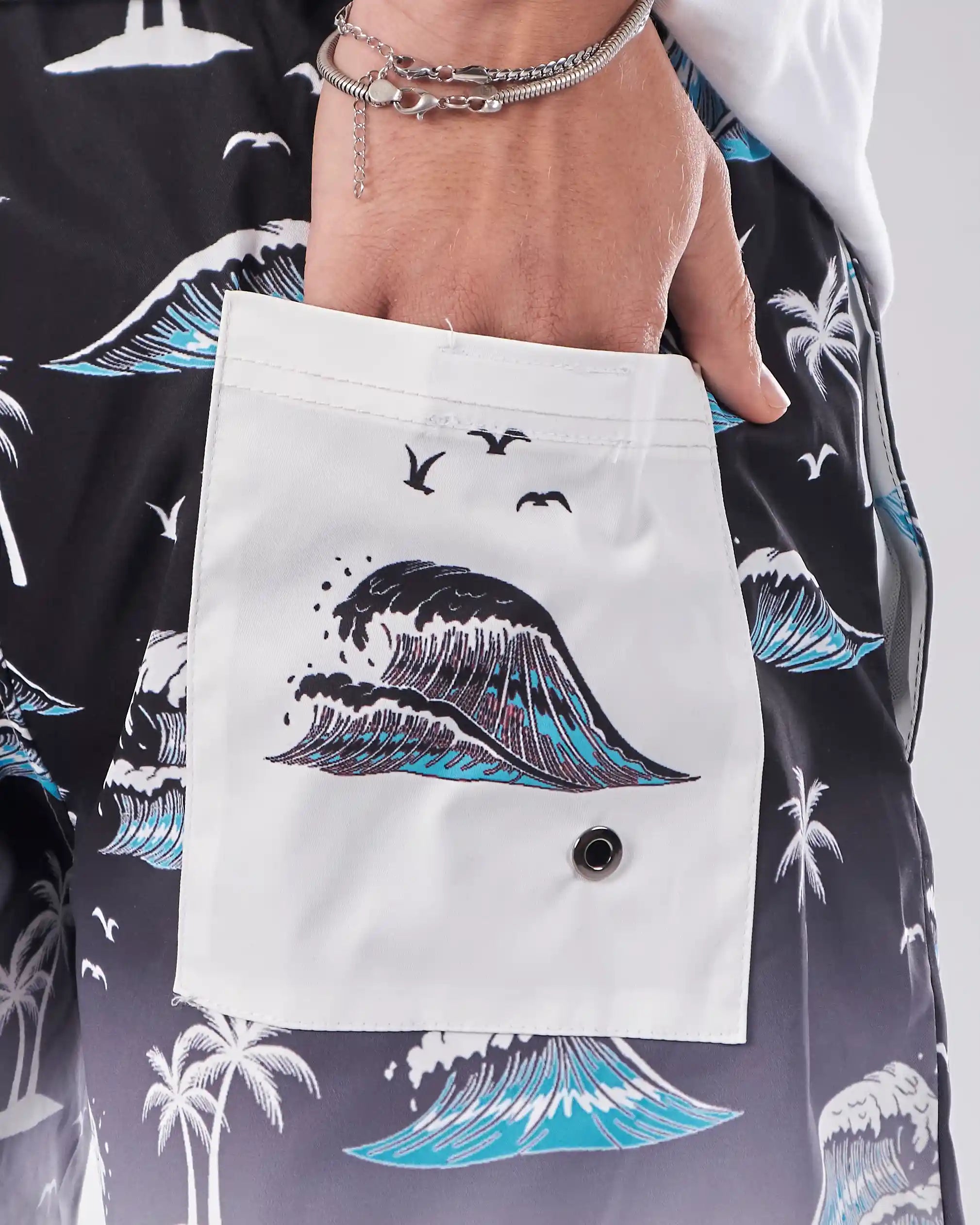 Swimshort – Black Wave Print