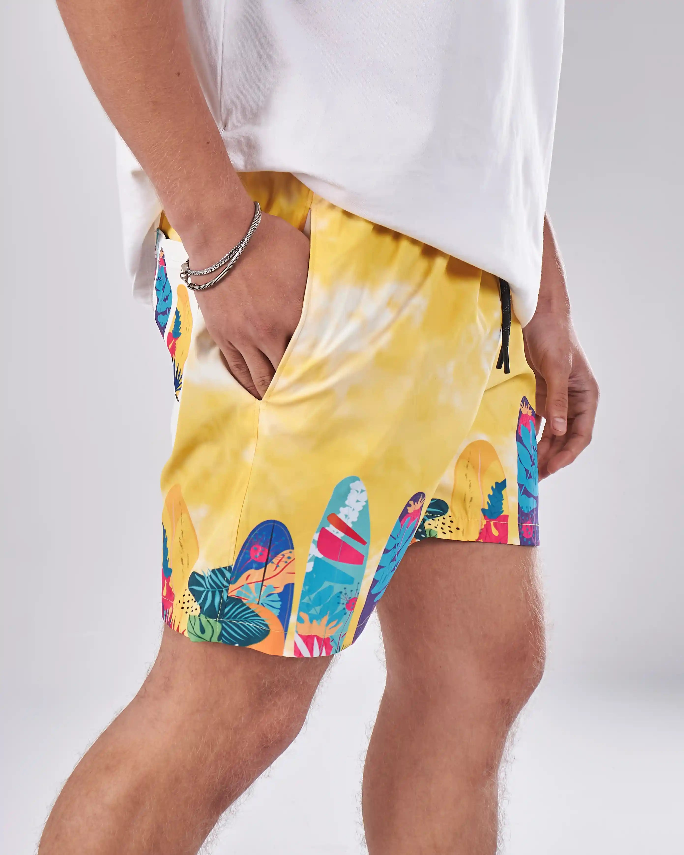 Swimshort – Yellow Surfboard Print